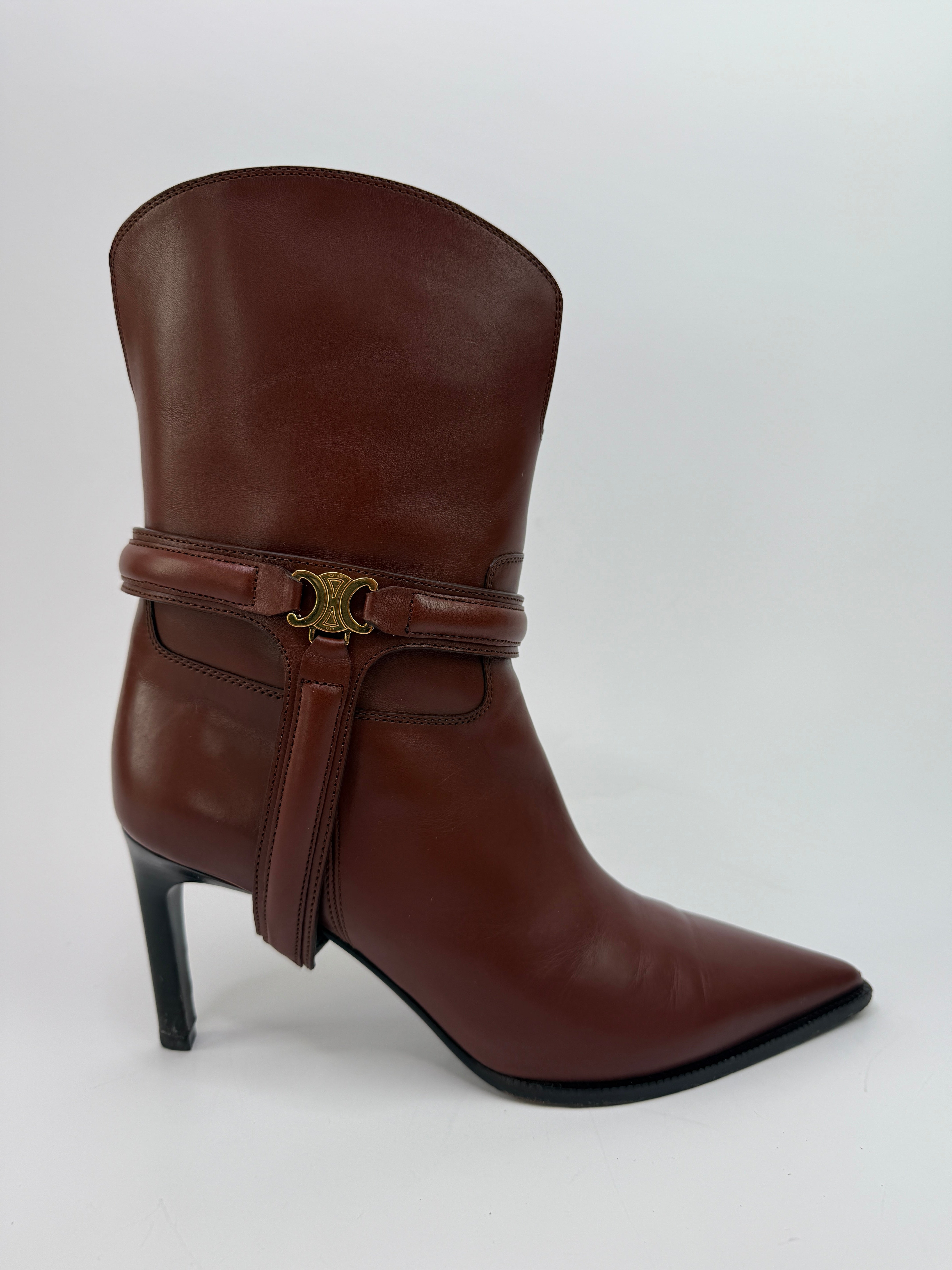 Celine Brown Triomphe Harness 80 Leather Boots (Size 41/UK8)