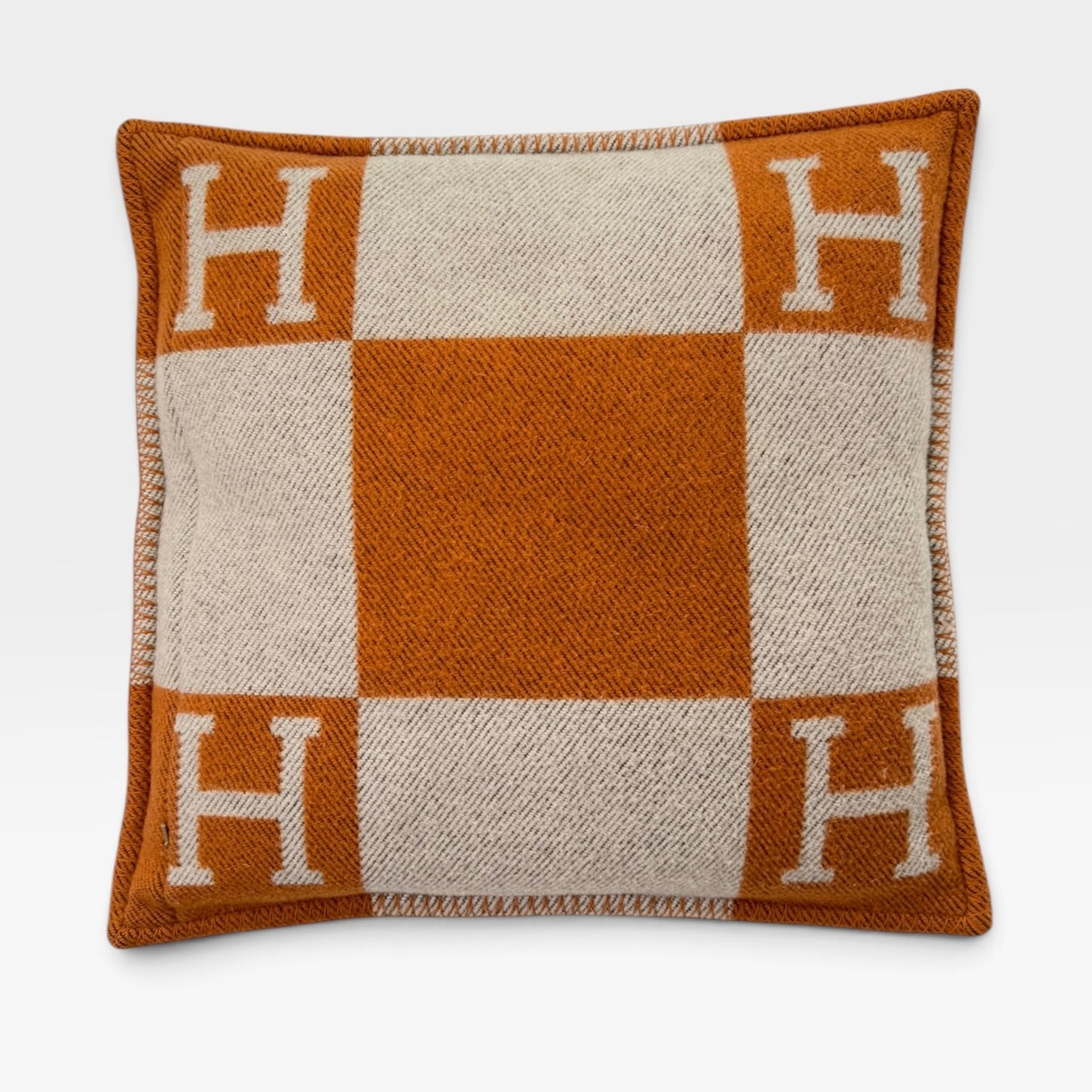 Hermès Avalon Cushion 50x50 In Ecru & Potiron. 100% authentic and preloved in excellent condition.
