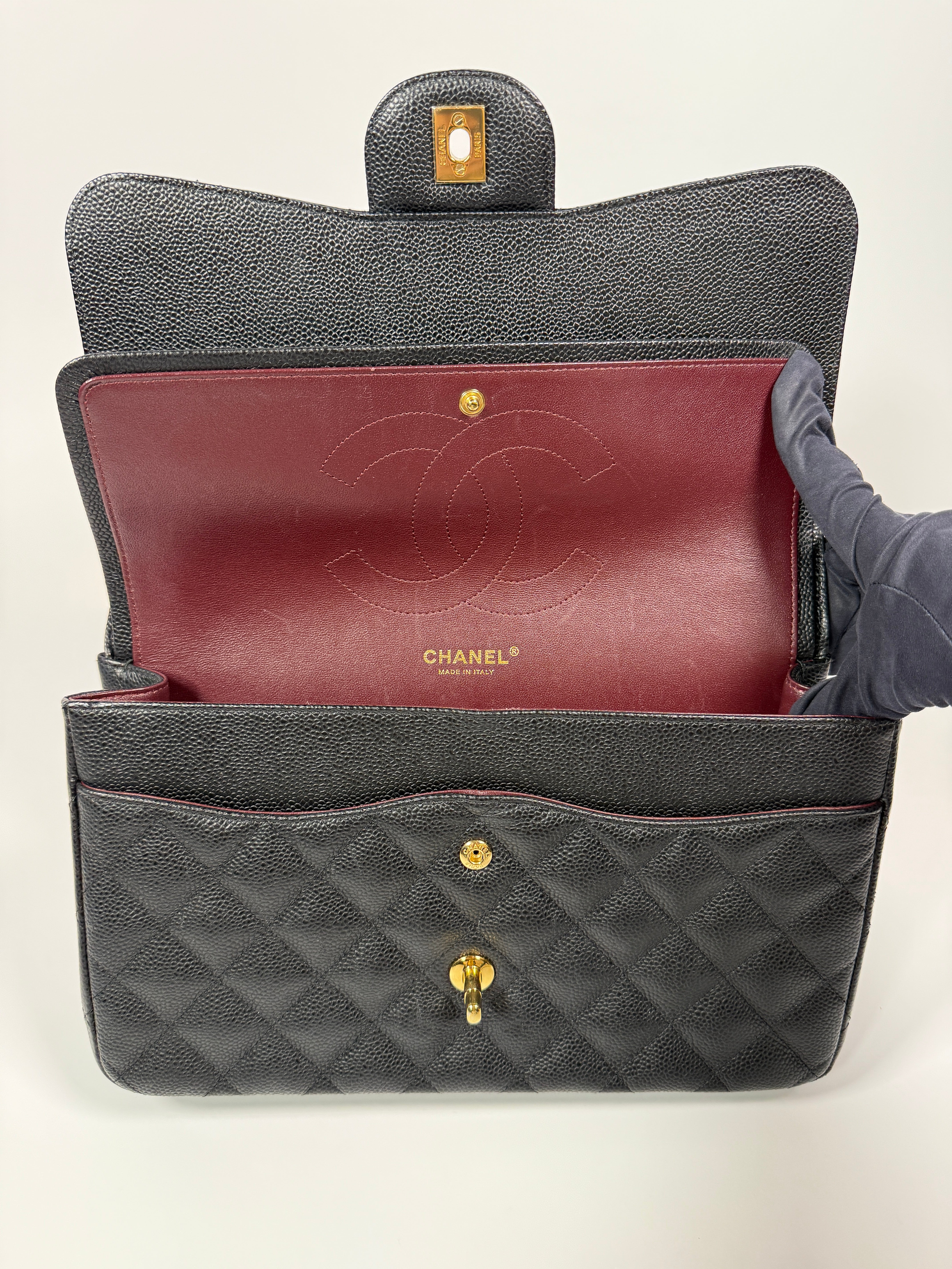 Chanel Classic Jumbo Flap Bag In Black Caviar Leather With GHW