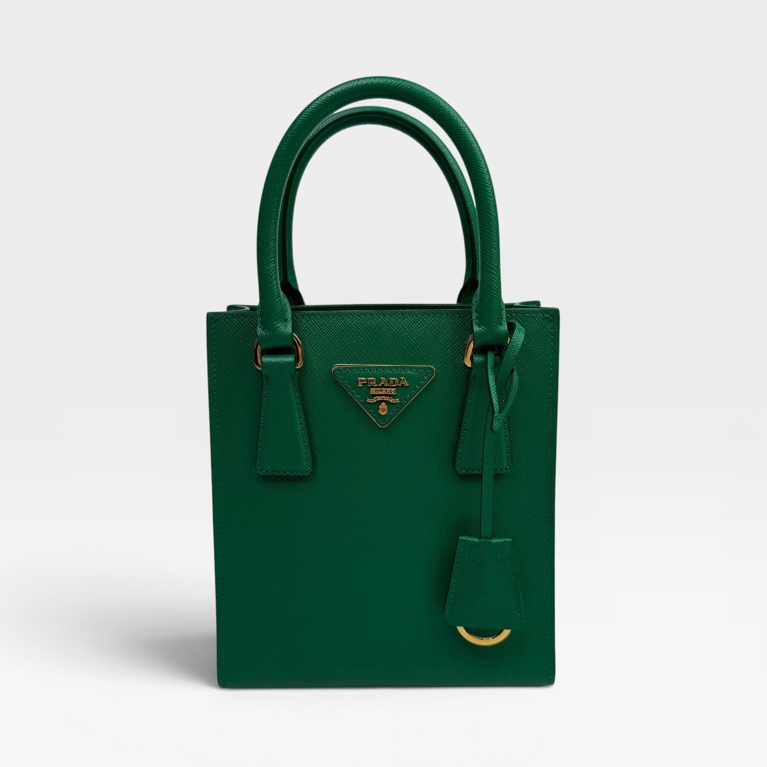 Prada Mini Tote In Green Saffiano Leather
