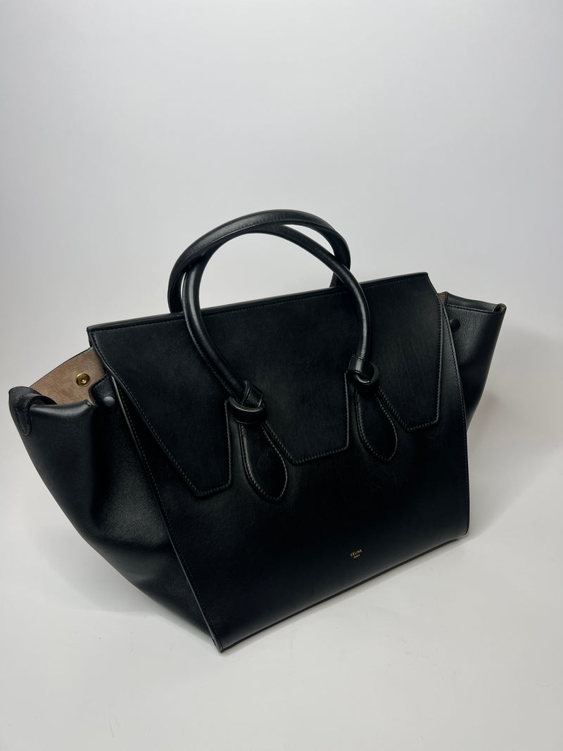 Celine Large Tie Bag In Black Leather