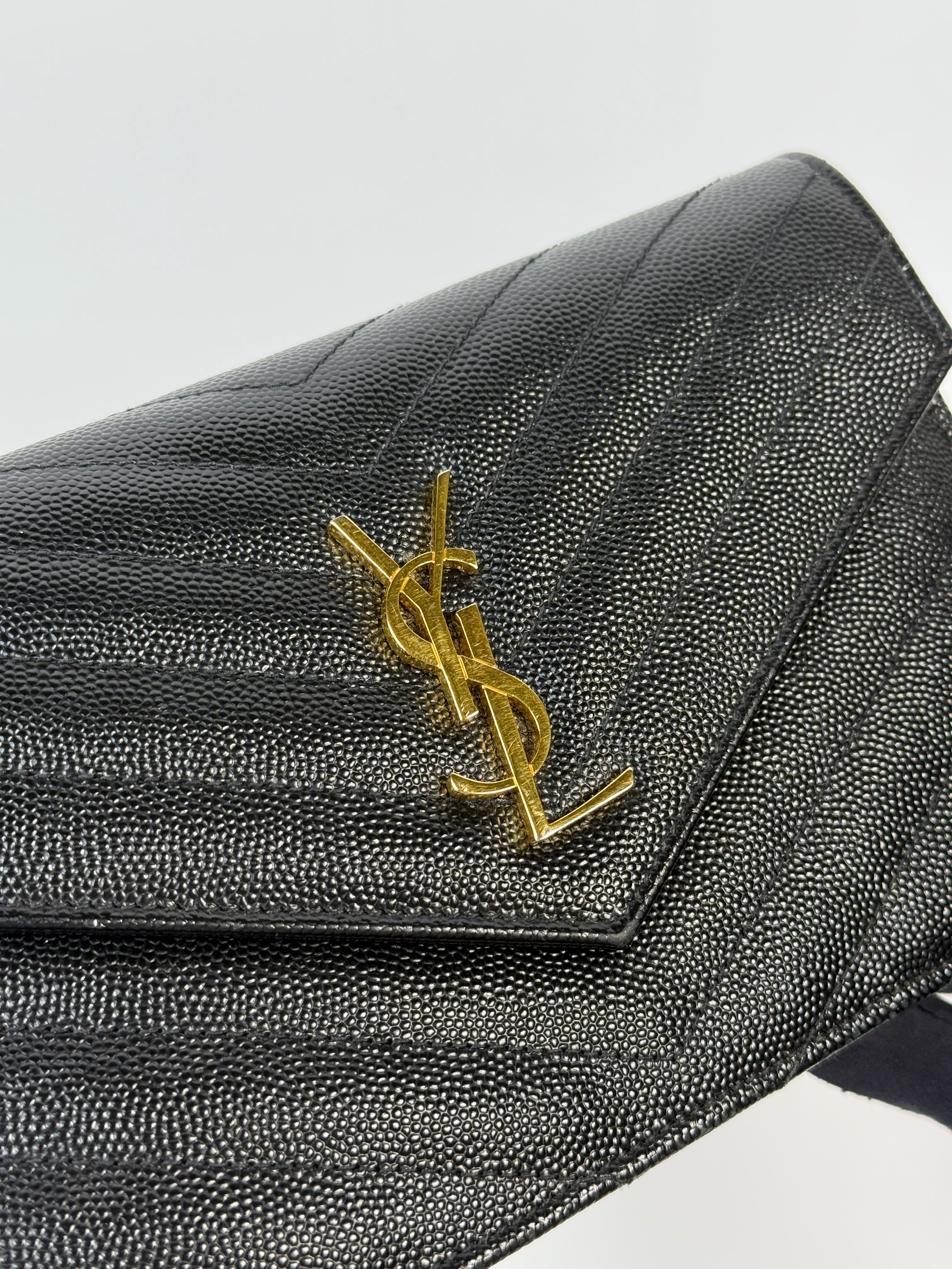 Saint Laurent Cassandre Matelassé Textured- Leather Wallet On Chain