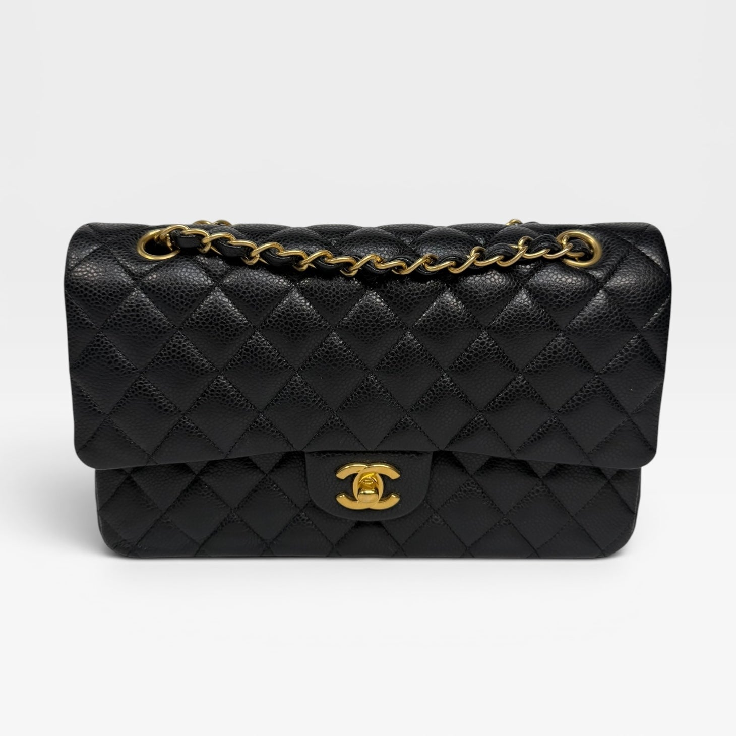 Chanel Medium Classic Double Flap Black Caviar Leather With Gold Hardware. Authentic and preloved in excellent condition