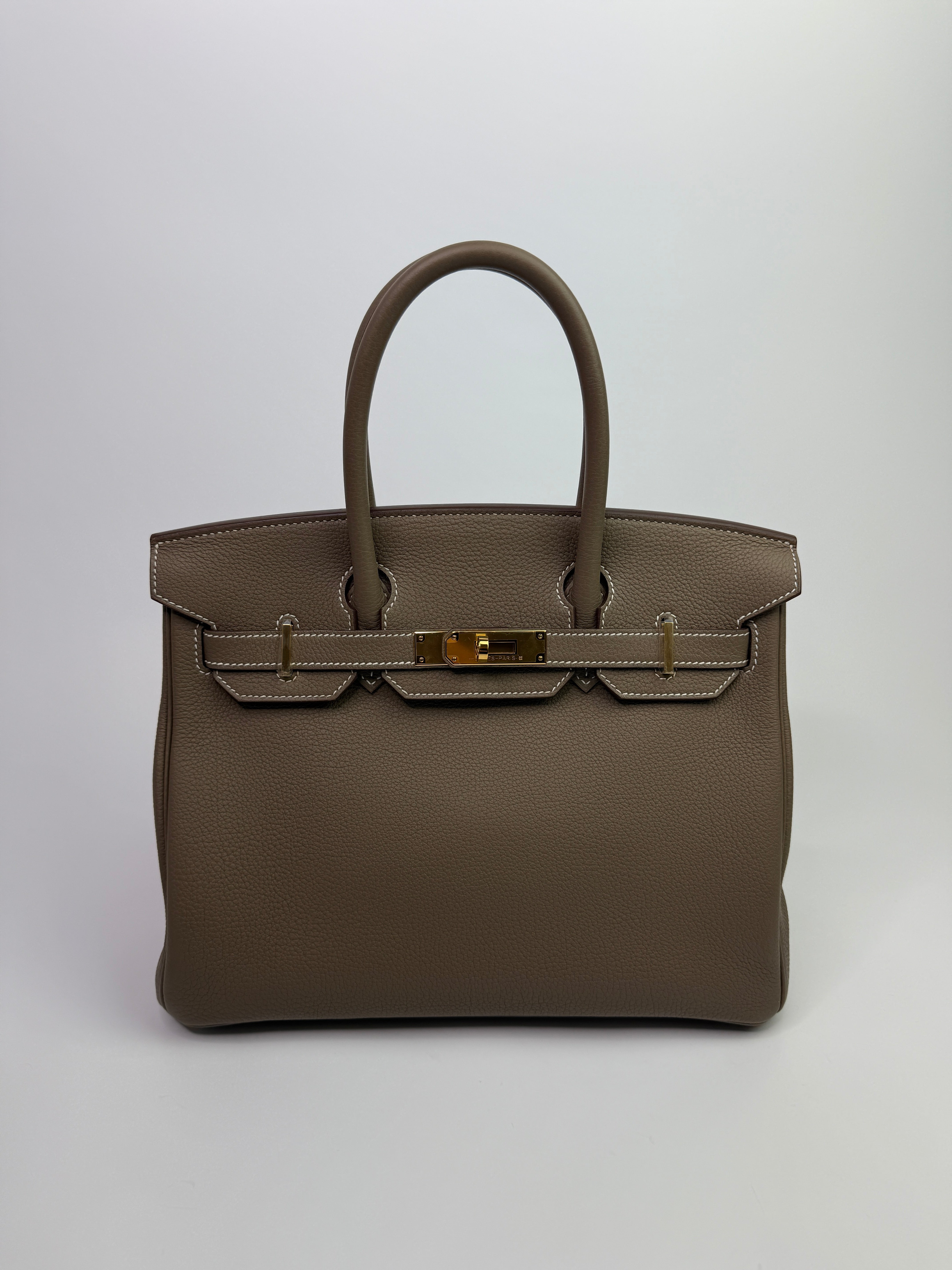 Authentic Pre Loved Hermès Birkin 30 Sellier In Etoupe Togo Leather Gold Hardware Excellent Condition