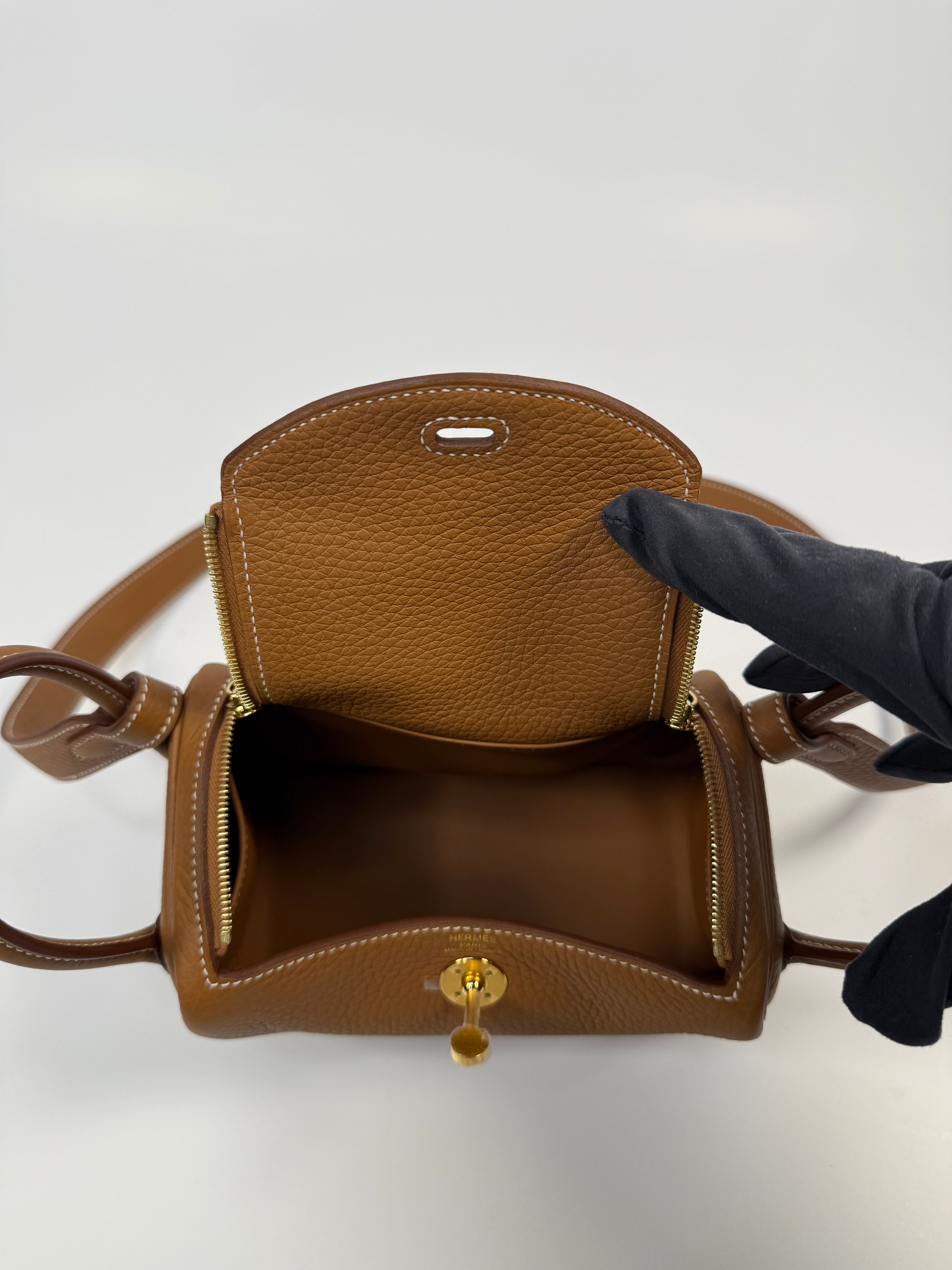 Hermès Mini Lindy In Gold Clemence Leather With Gold Hardware Authentic New & Unused