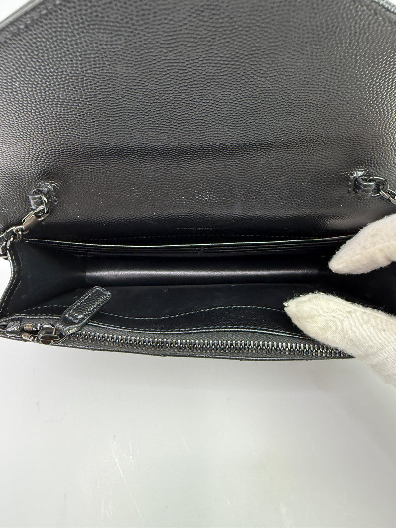 Saint Laurent Cassandre Matelassé Textured- Leather Wallet On Chain