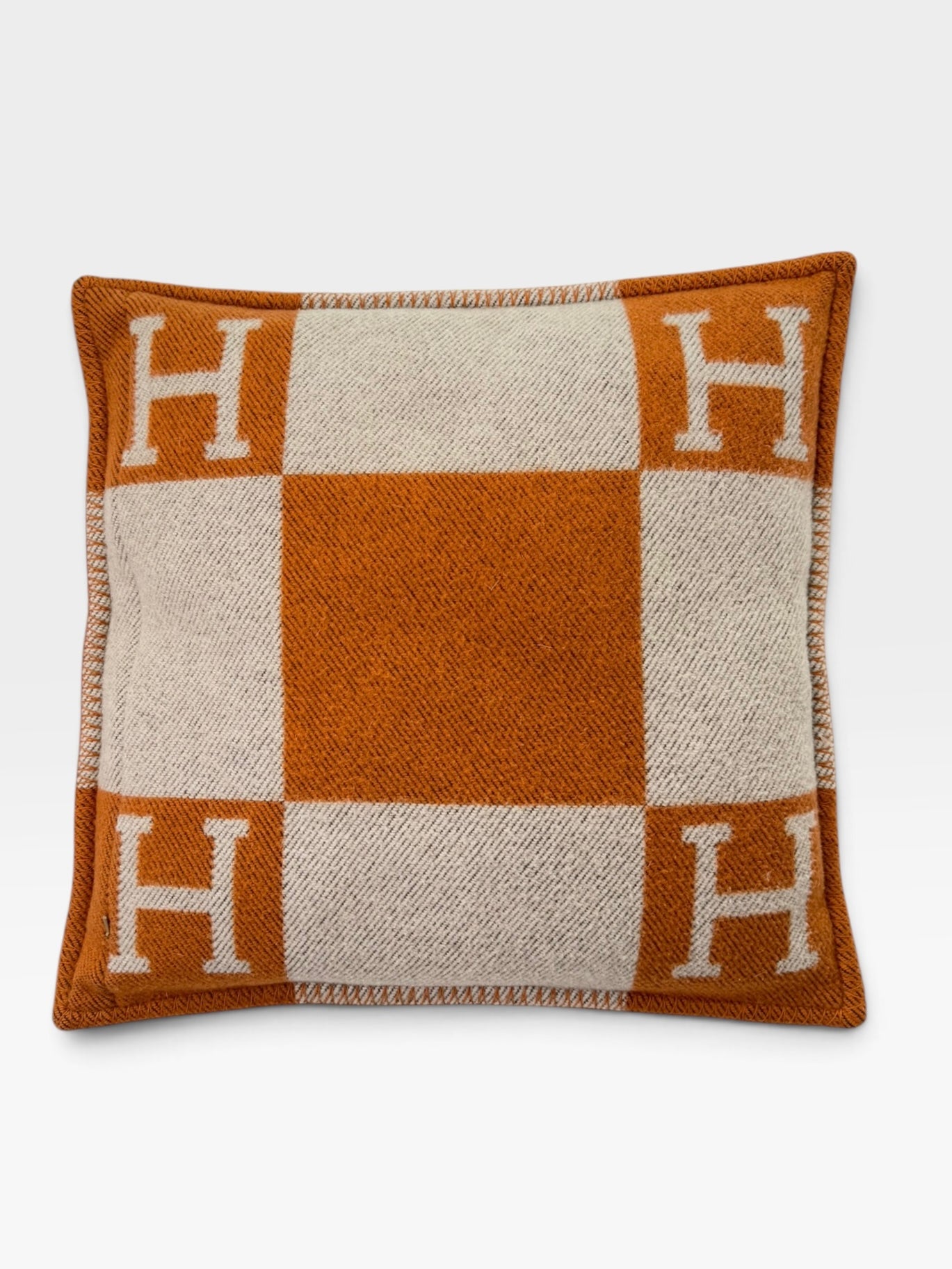 Hermès Avalon Cushion 50x50 In Ecru & Potiron. 100% authentic and preloved in excellent condition.