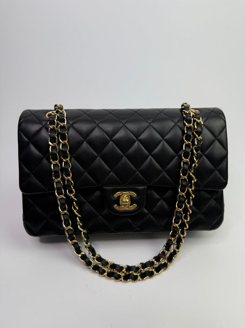 Chanel Medium Classic Double Flap Black Lambskin With GHW