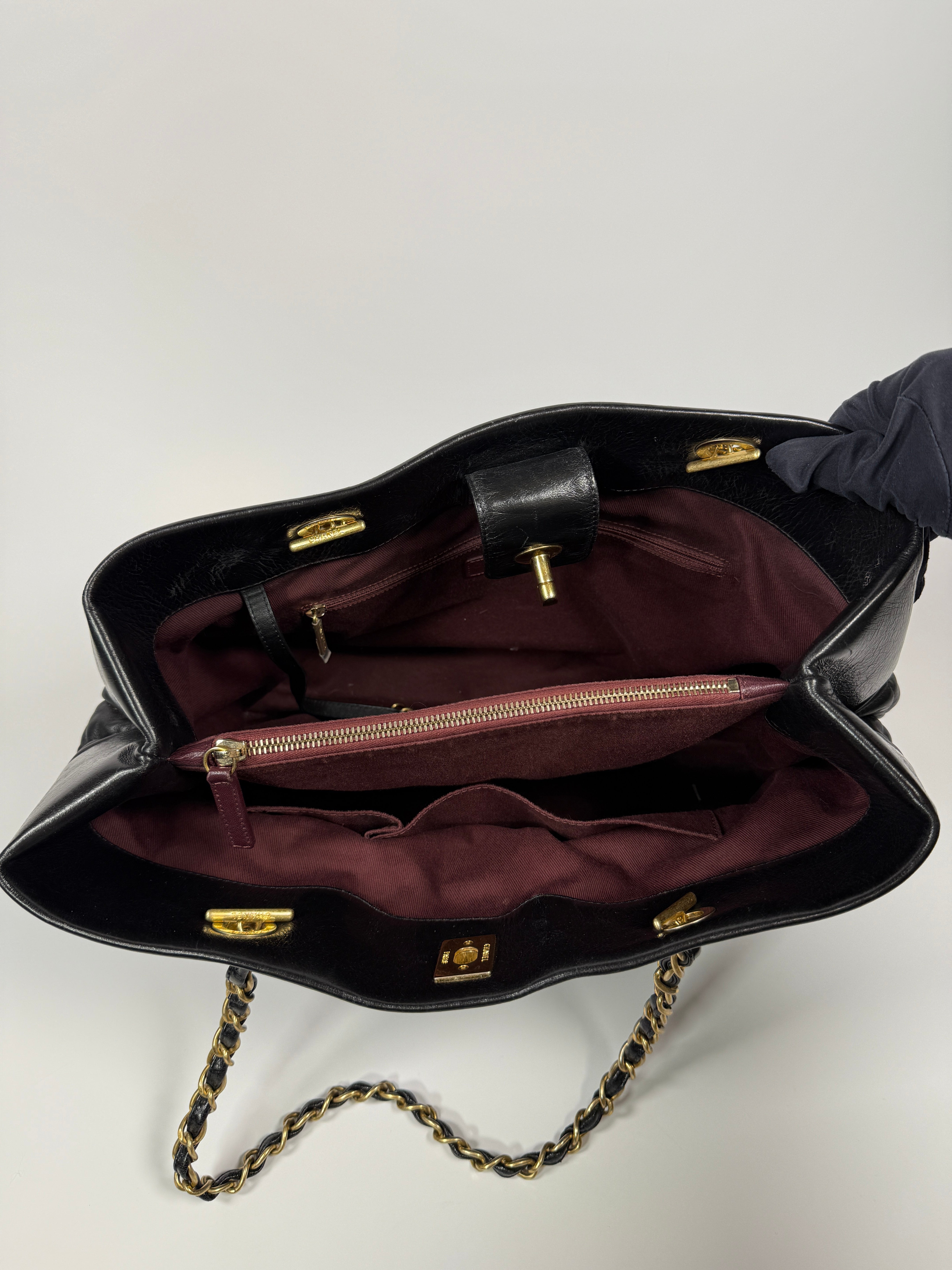 Chanel Medium Soft Elegance Tote Bag Black Gold Hardware