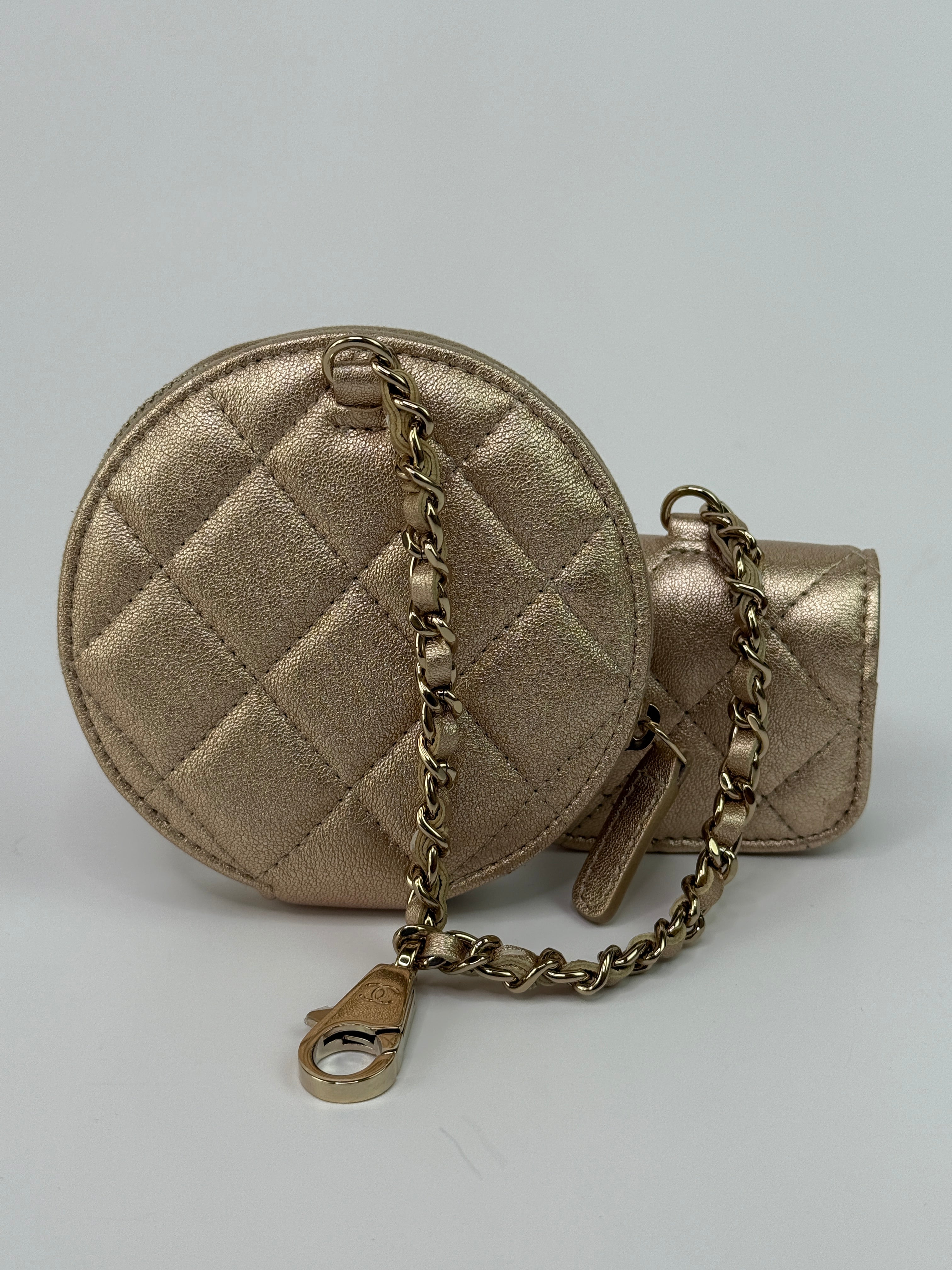 Chanel Metallic Lambskin Round Purse and AirPods Case