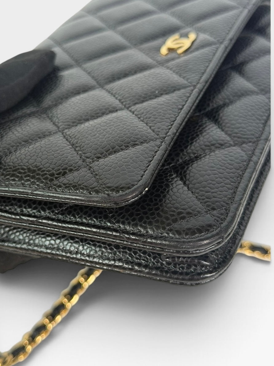 Chanel Wallet On Chain In Black Caviar Leather With Gold Hardware. Authentic and preloved in excellent condition. 100% guarantee