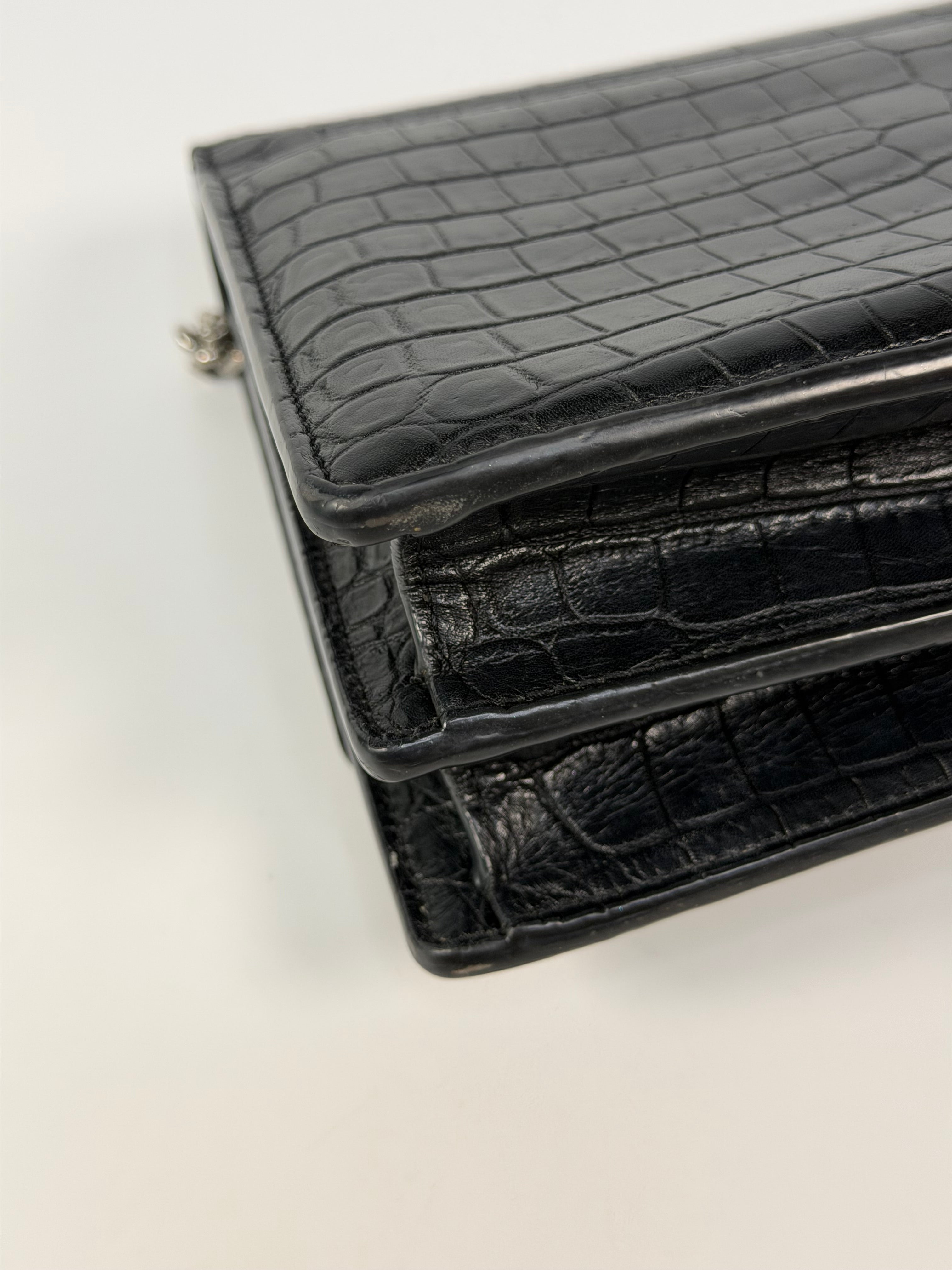 Saint Laurent Sunset Bag In Noir Croc Embossed Leather Silver Hardware. 100% authentic and preloved in very good condition.