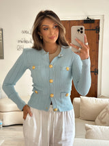 Balmain Blue Ribbed Knit Cardigan (Size 34/ UK 6)