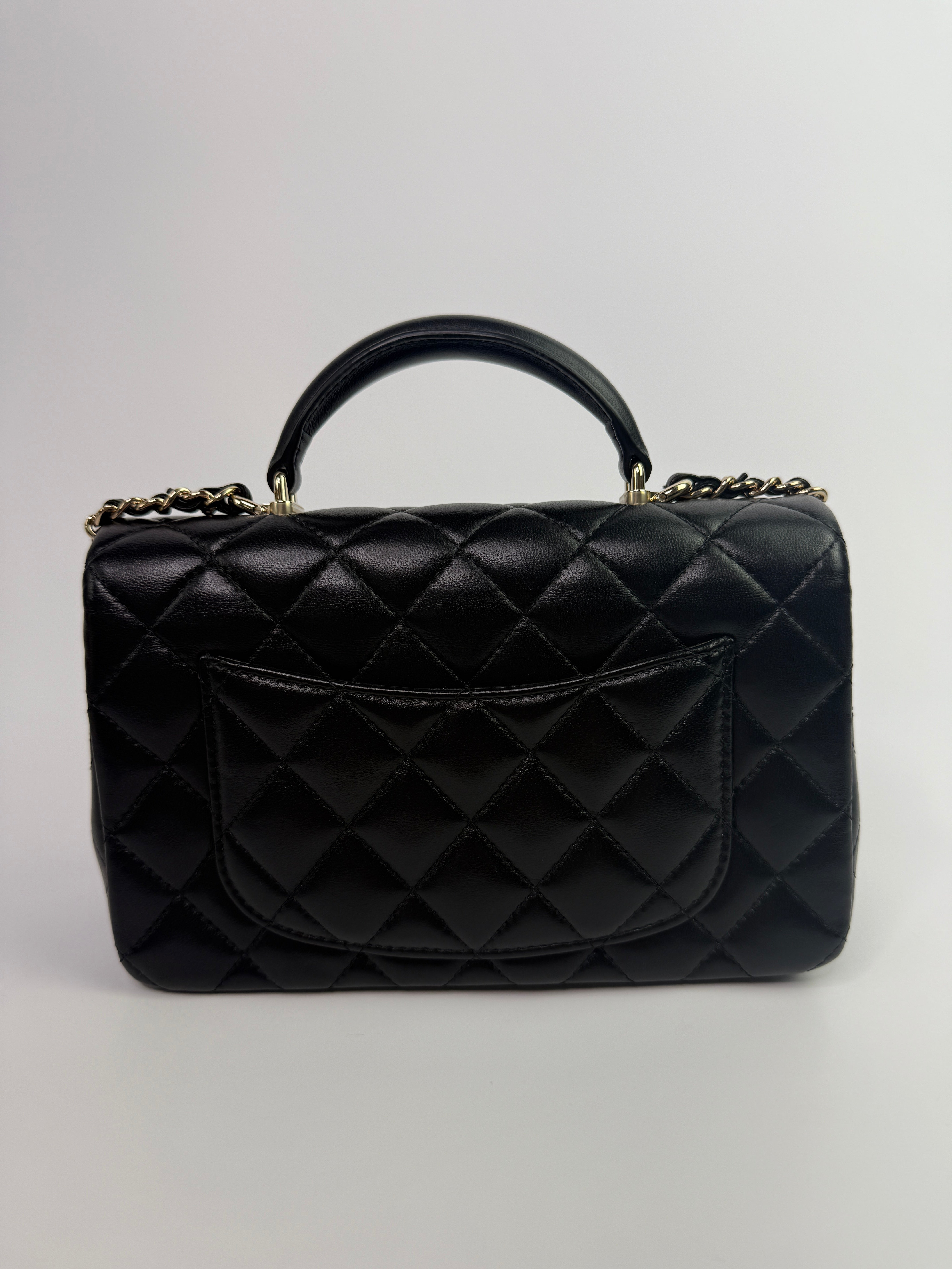 Chanel Mini Rectangle Top Handle  In Black Lambskin With PGHW