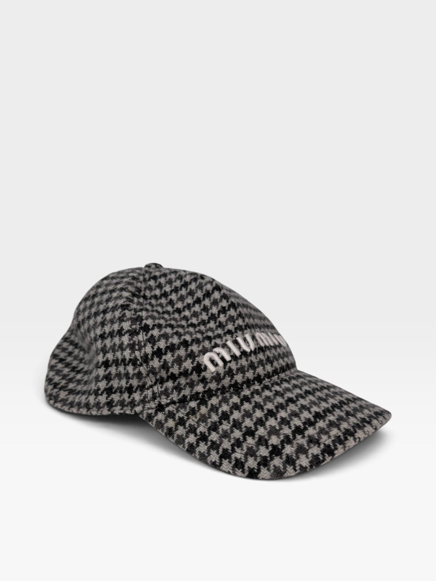 Miu Miu Virgin Wool Houndstooth Logo Embroidery Baseball Cap. Insured next day delivery . Verified by luxe cheshire