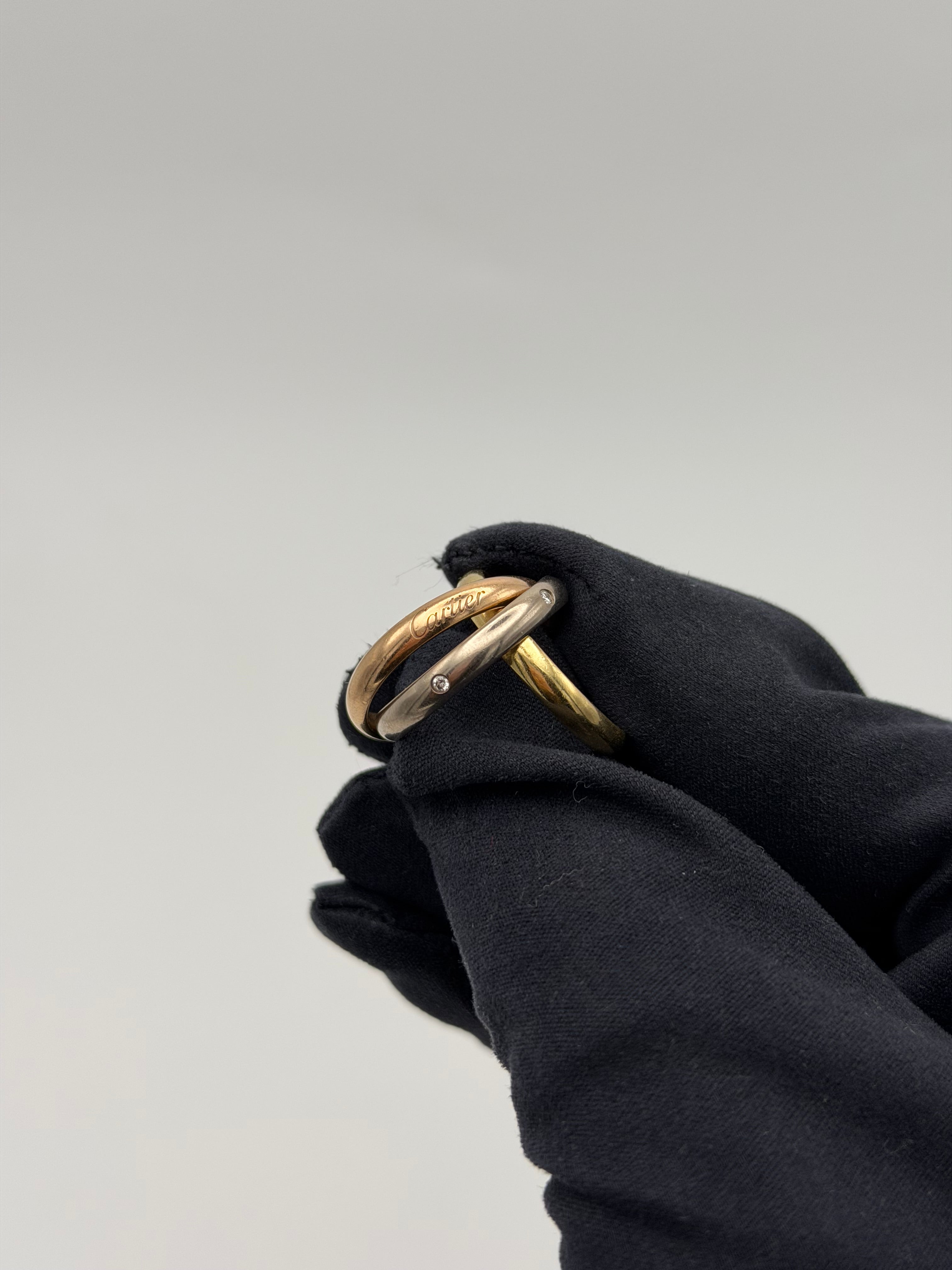 Cartier Trinity Ring Classic Model 5 Diamonds  (Size 54). authentic and preloved in white gold, yellow gold and rose gold. very good condition