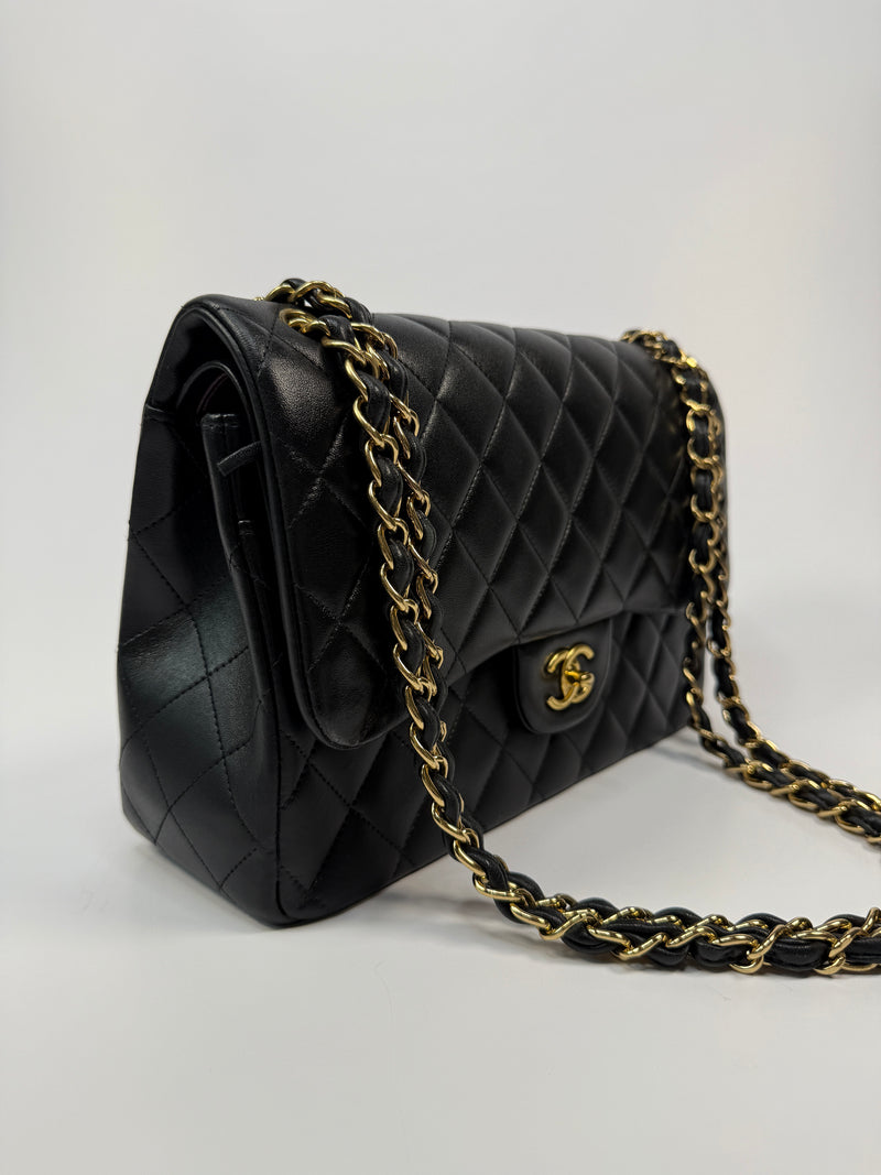 Chanel Jumbo Black Lambskin Leather With GHW