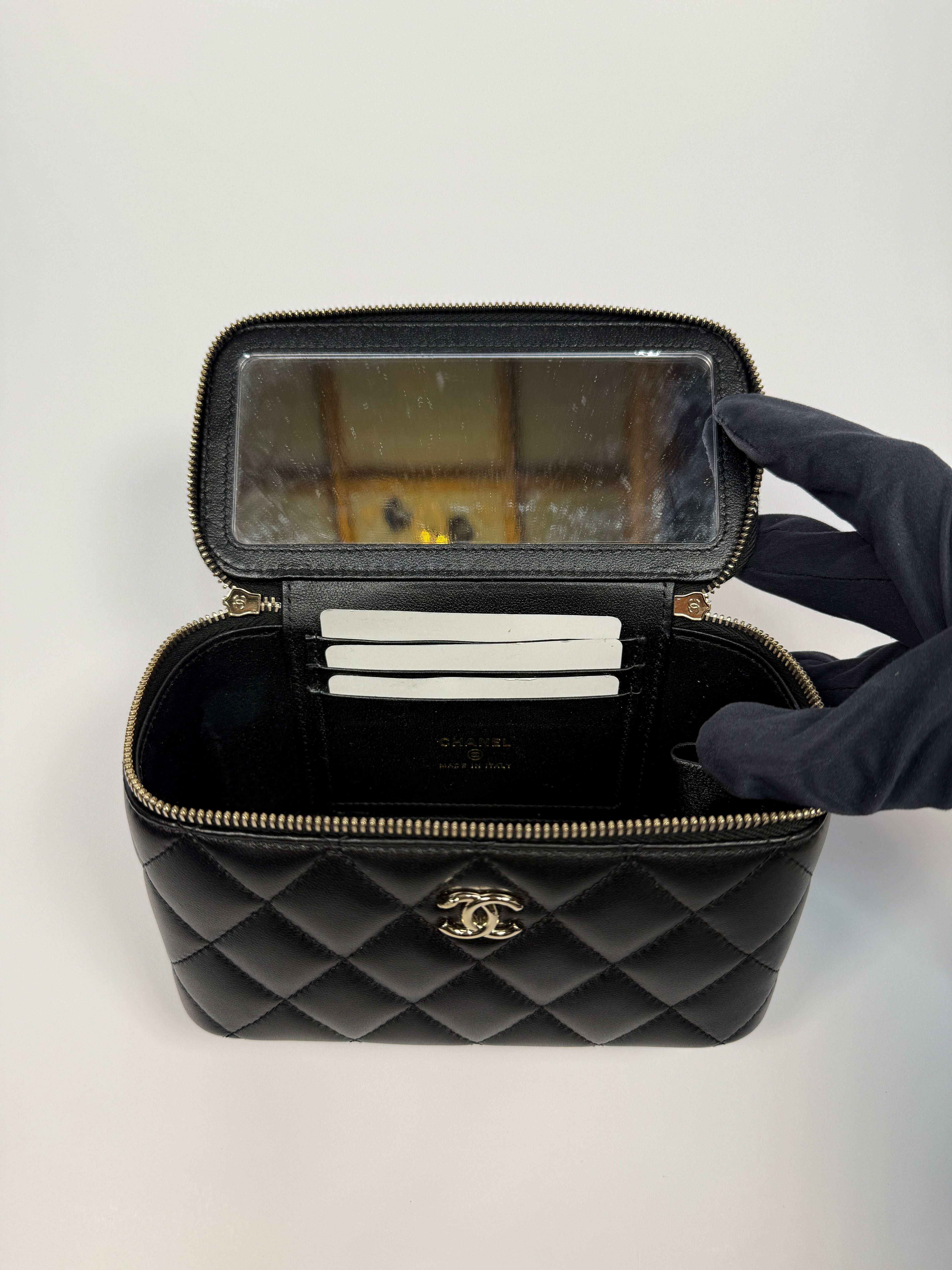 Chanel Vanity Trendy Top Handle In Black Lambskin With Gold Hardware In Excellent Condition. Authentic and Preloved. 
