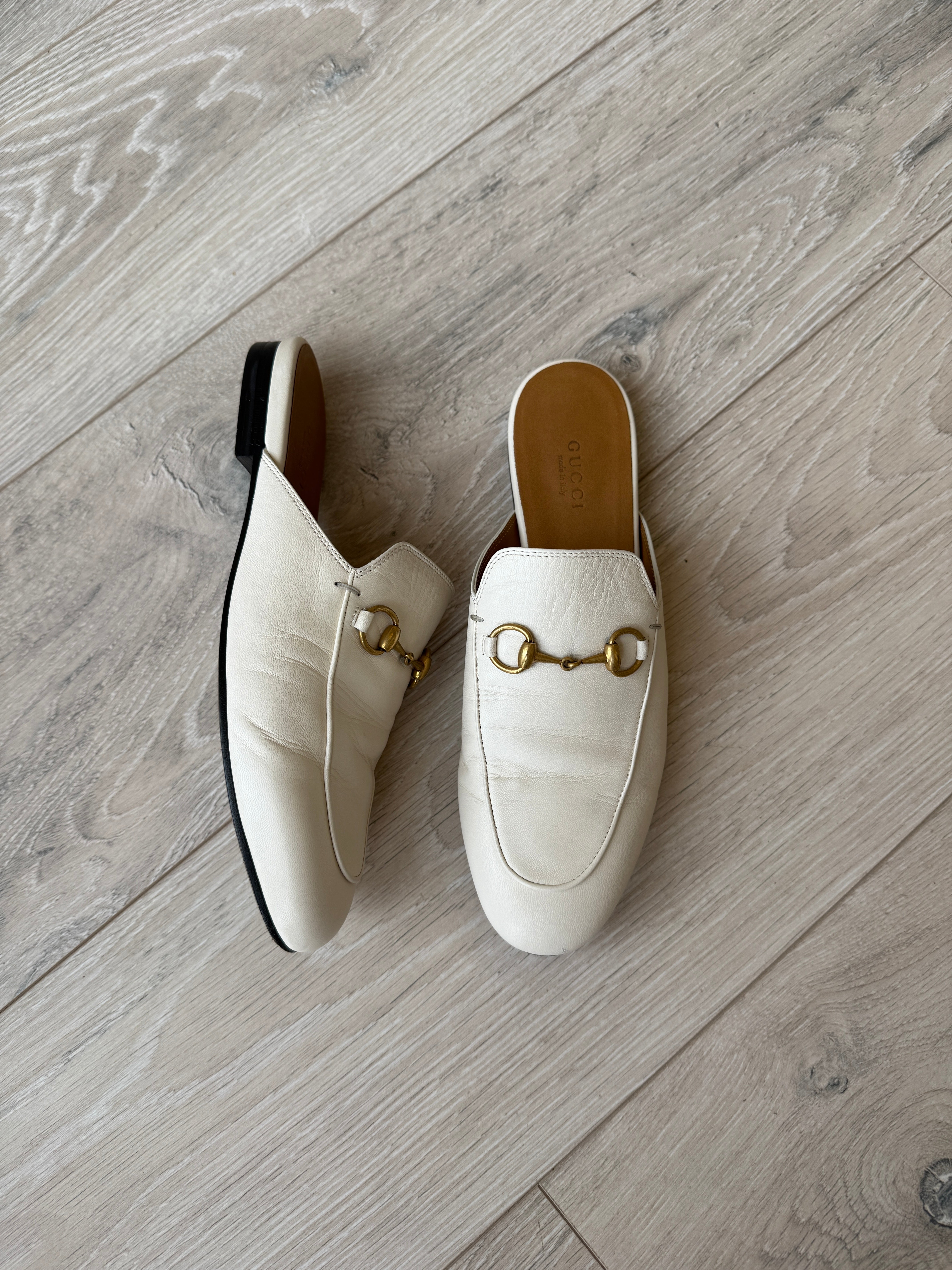 Gucci Princetown Mules In Ivory Leather (Size 37.5/UK4.5)