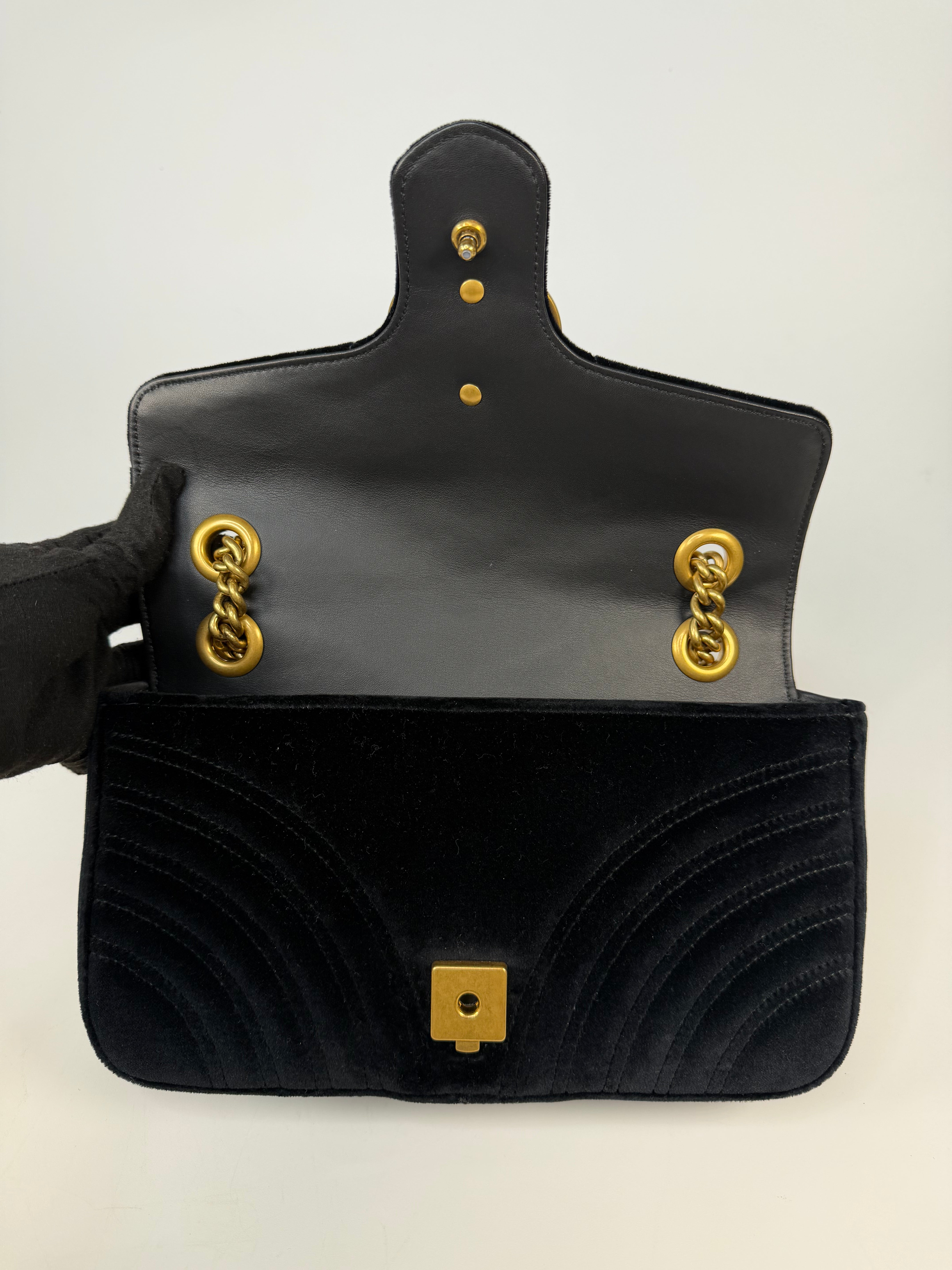 Gucci Medium Marmont In Black Velvet With Gold Hardware