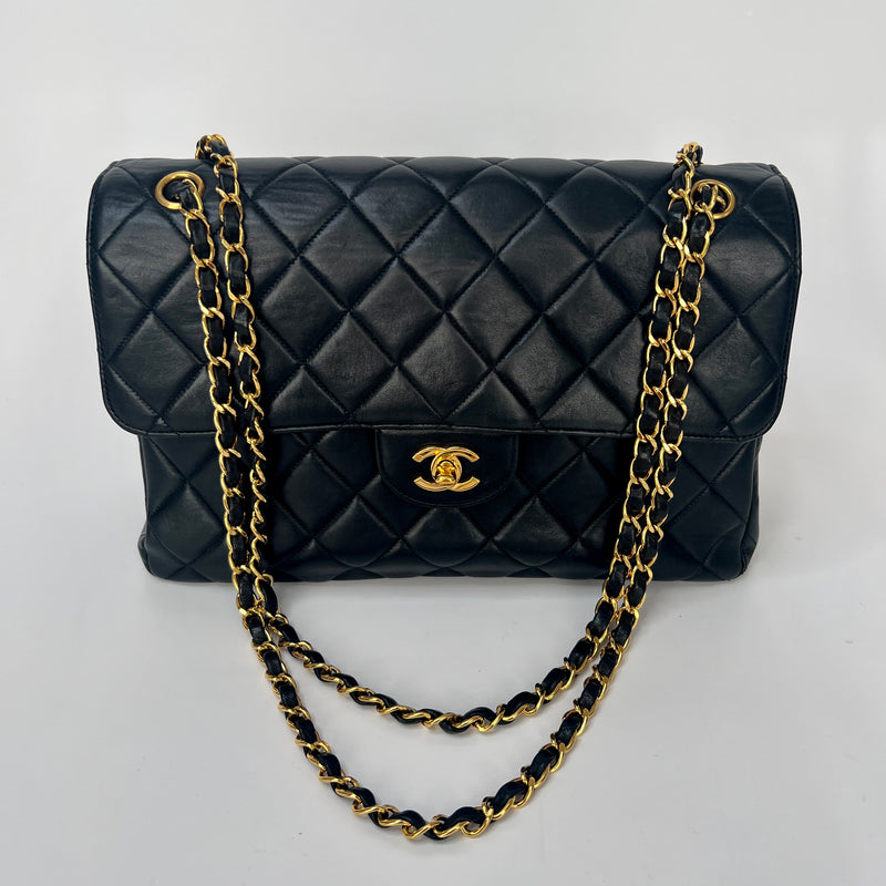 Chanel Black Lambskin Leather Vintage Double Sided Classic Flap