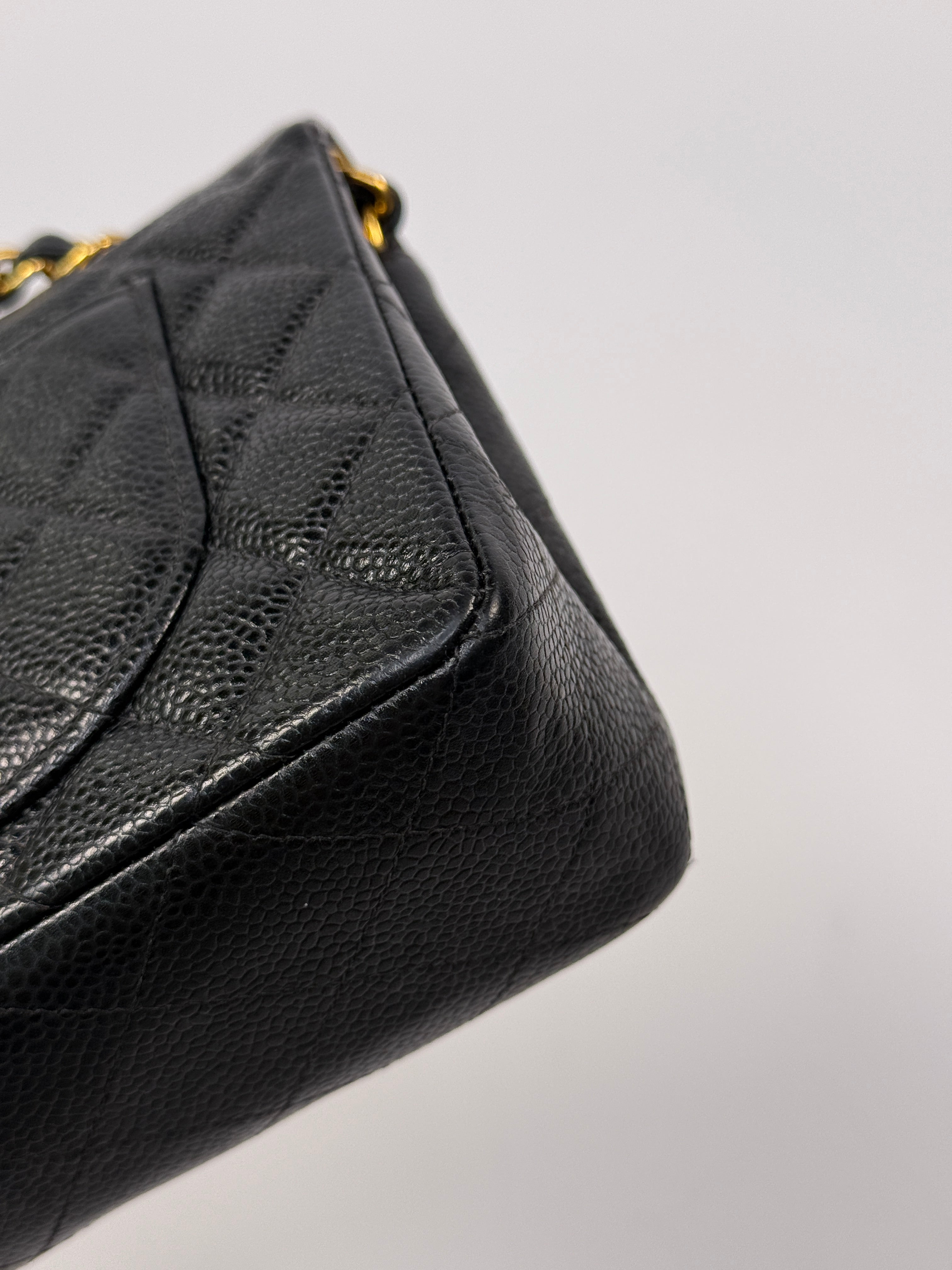 Chanel Vintage Small Classic Double Flap In Black Caviar Leather With GHW