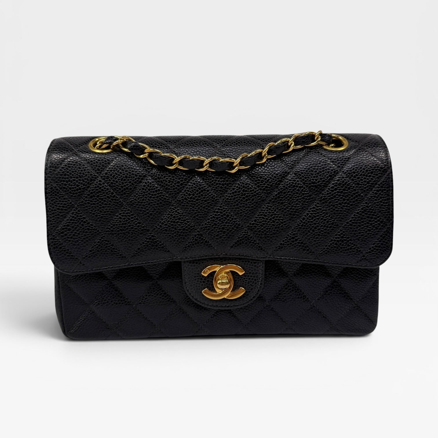 Chanel Vintage Small Classic Double Flap In Black Caviar Leather With GHW
