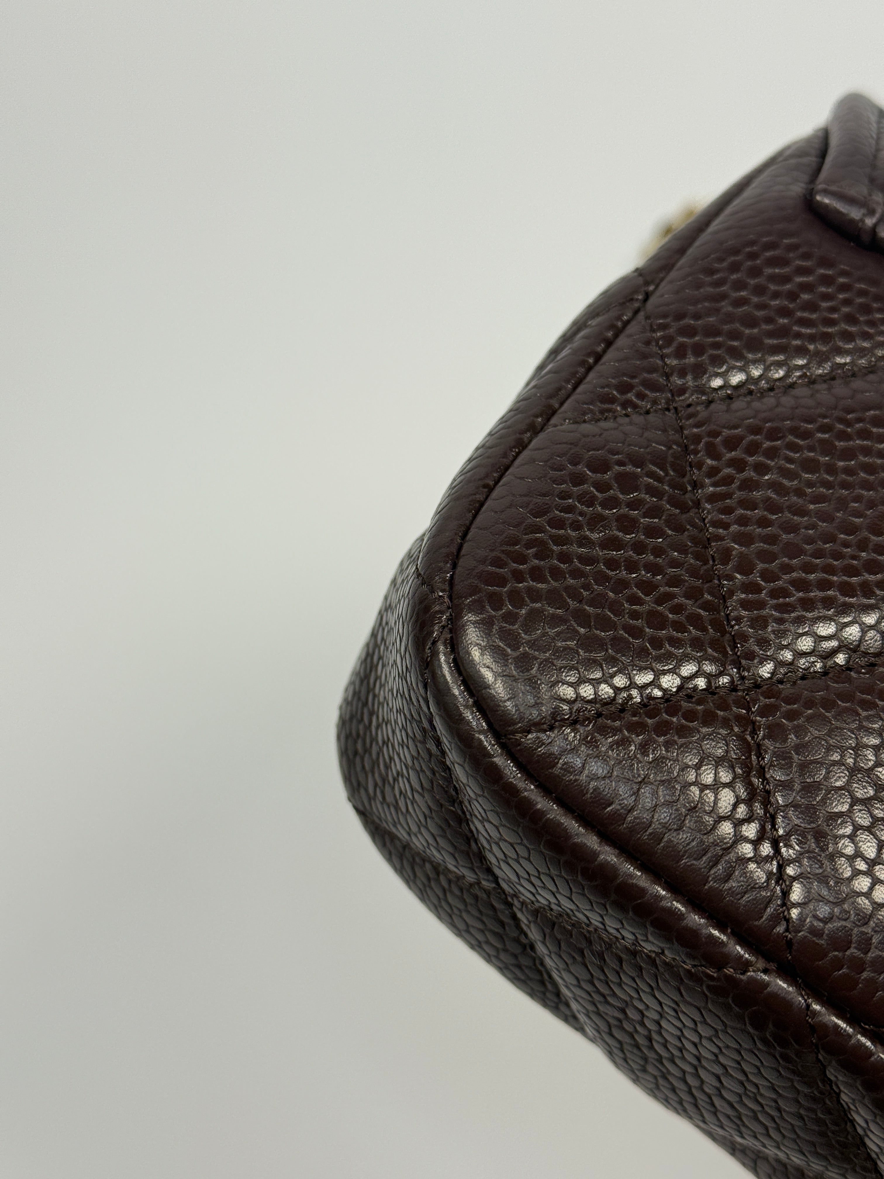 Chanel Seasonal Flap Bag in Brown/Burgundy Caviar Leather With Gold Hardware in Excellent authentic and preloved condition 