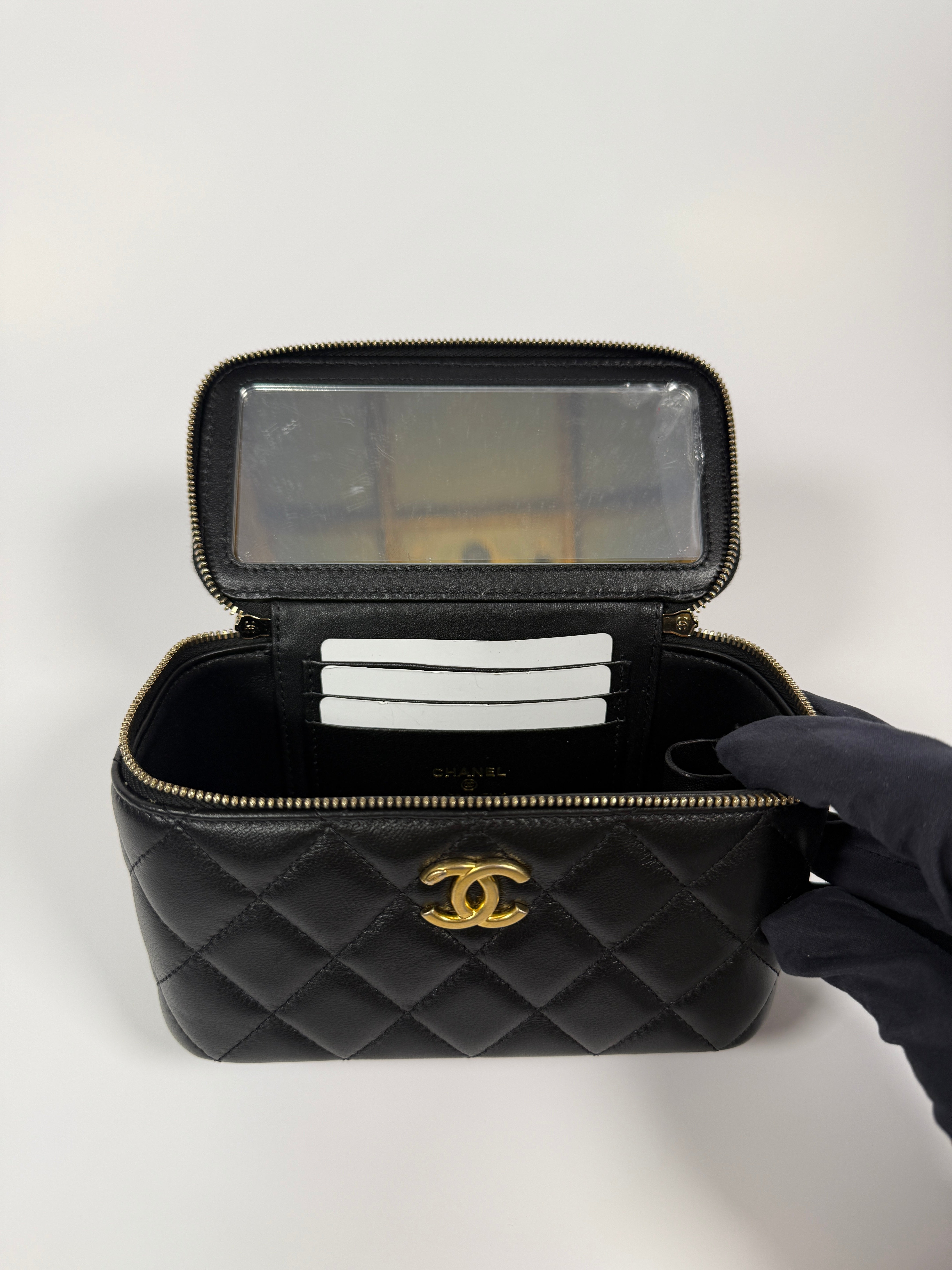 Chanel Vanity Rectangular with Top Handle In Black Lambskin With GHW