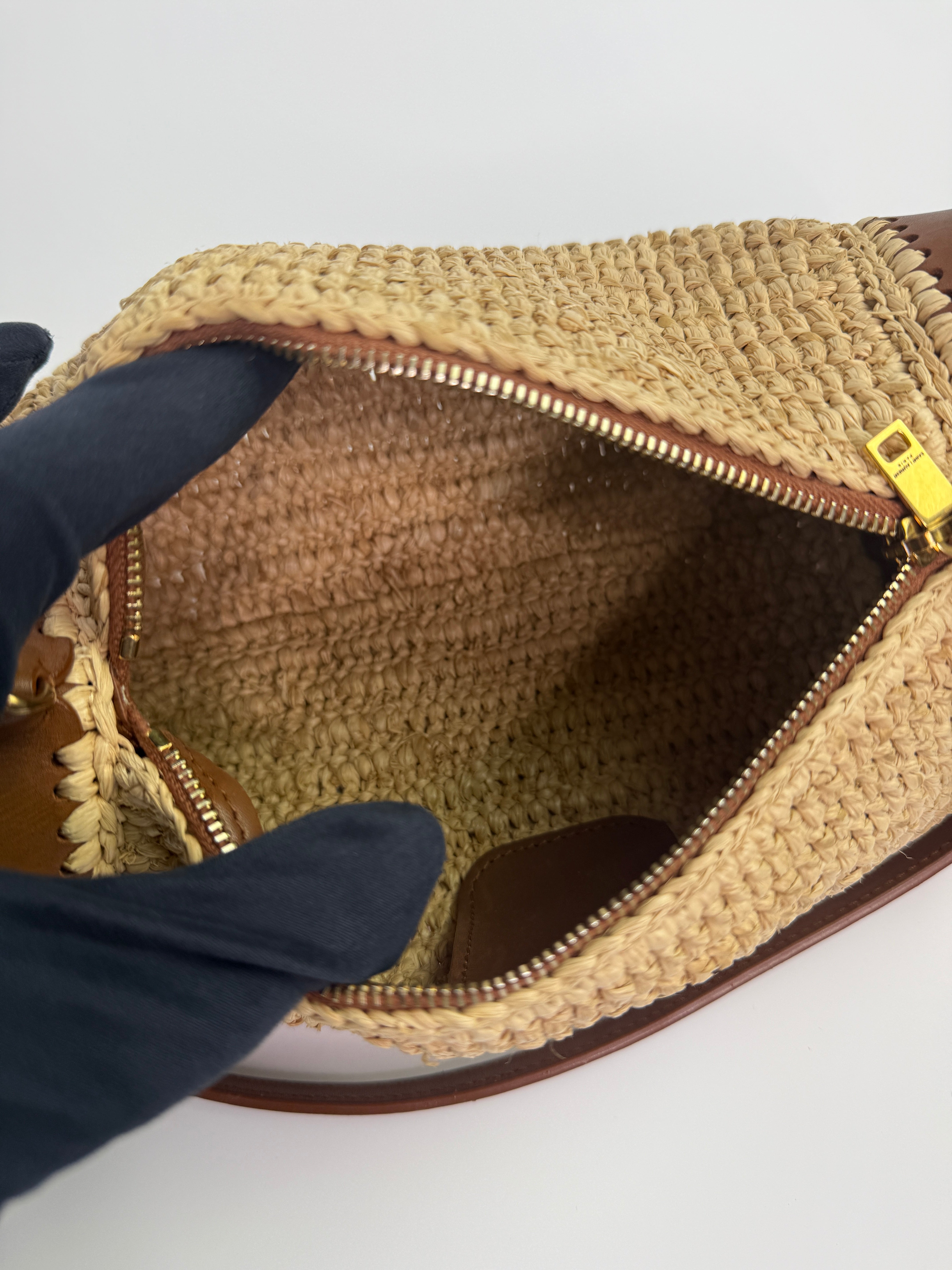 Saint Laurent Monogram Embellished Raffia Shoulder Bag