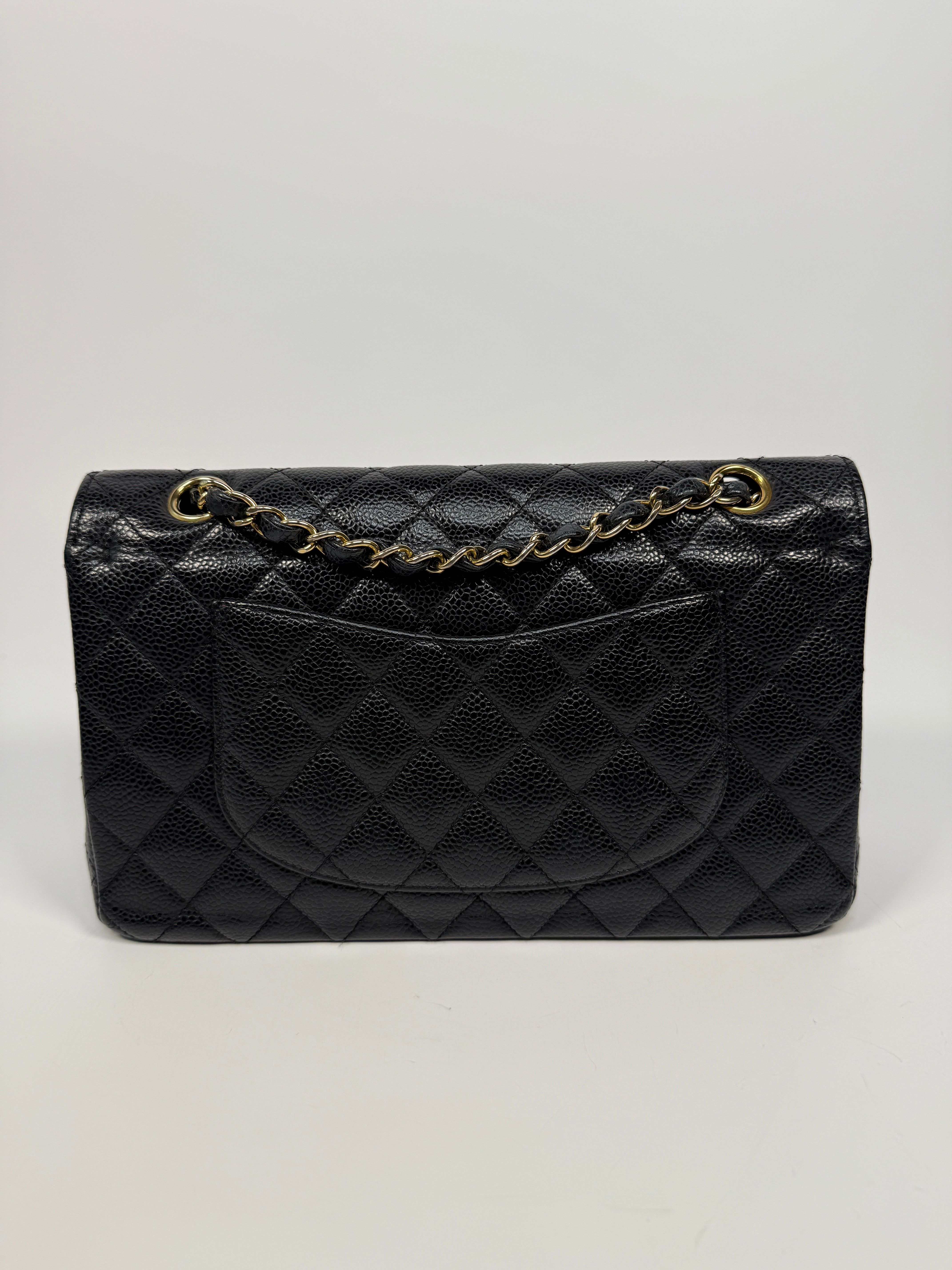 Chanel Medium Classic Double Flap Black Caviar With Gold Hardware, Authentic And Preloved In Very Good Condition 