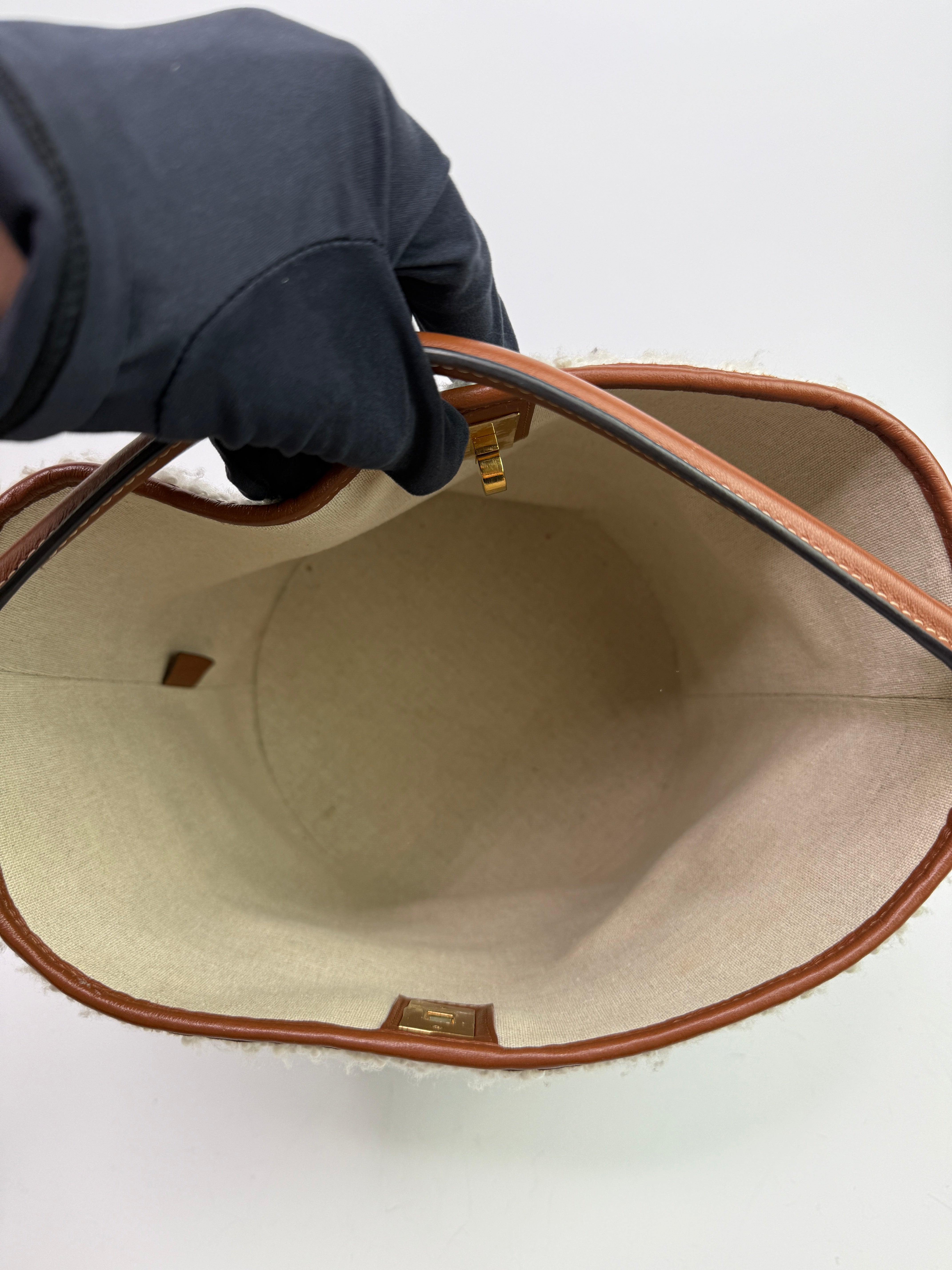 Celine Striped Tweed and Leather 16 Bucket Bag