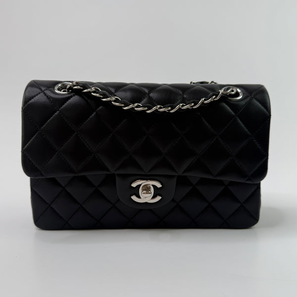 Chanel Small Classic Double Flap In Black Lambskin Leather With SHW