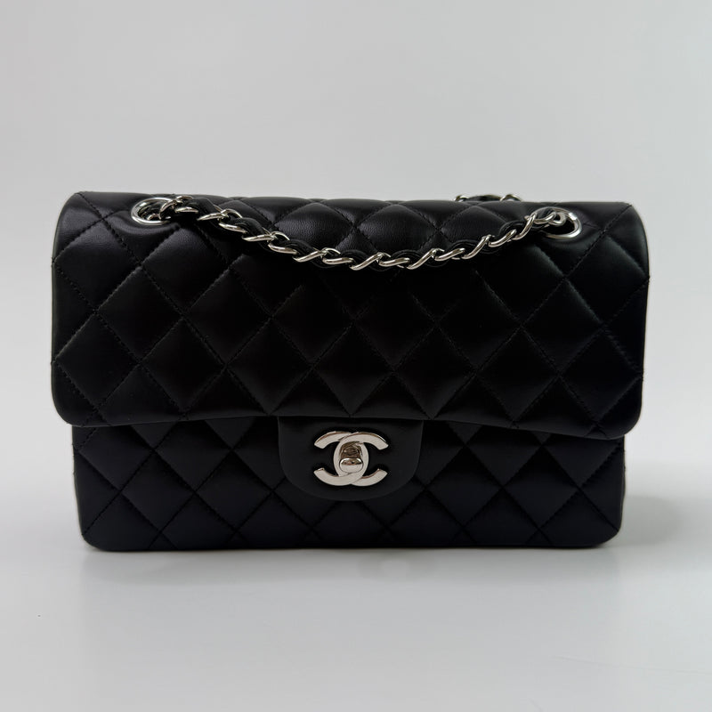 Chanel Small Classic Double Flap In Black Lambskin Leather With SHW