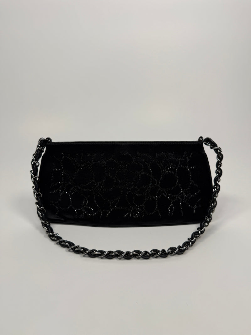 Chanel Satin Crystal Camellia Evening Bag