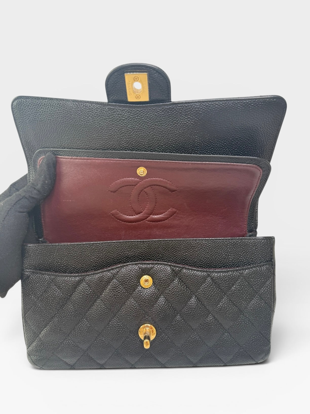 Chanel Medium Classic Double Flap Black Caviar Leather With Gold Hardware