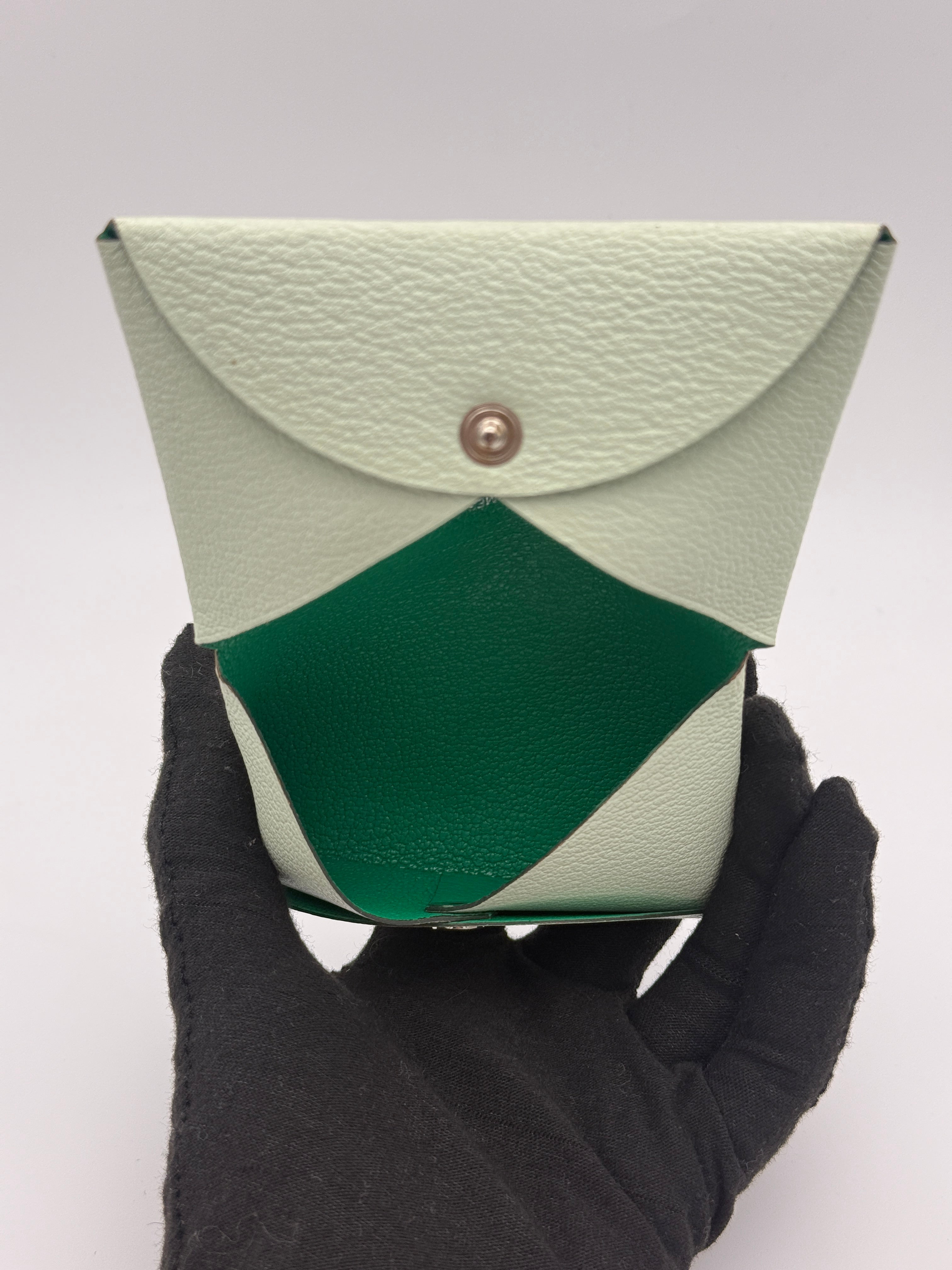 Hermès H Calvi Duo Wallet In Vert Fizz & Green Bamboo