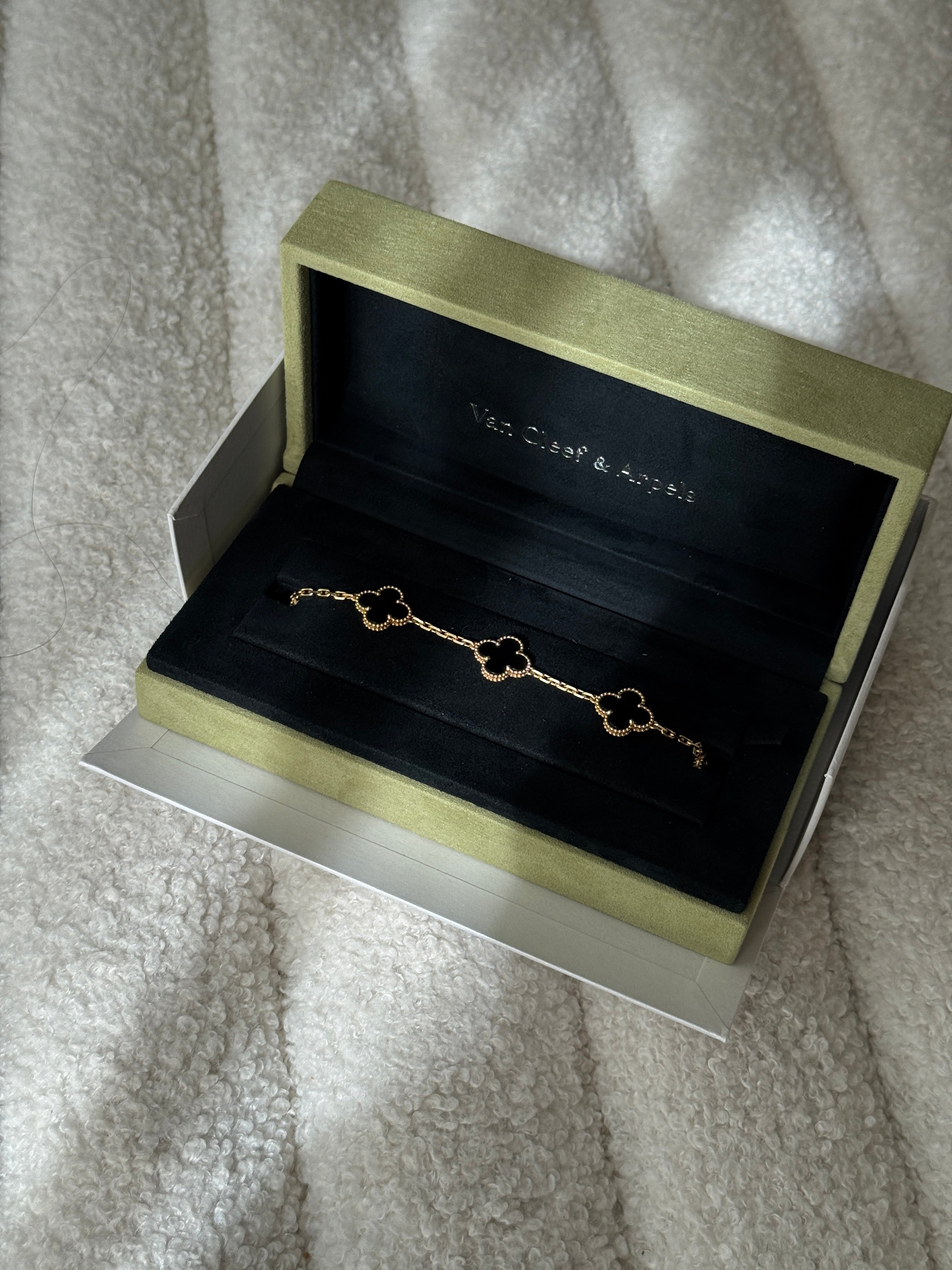 Van Cleef & Arpels Vintage Alhambra Bracelet, 5 Motifs Onyx