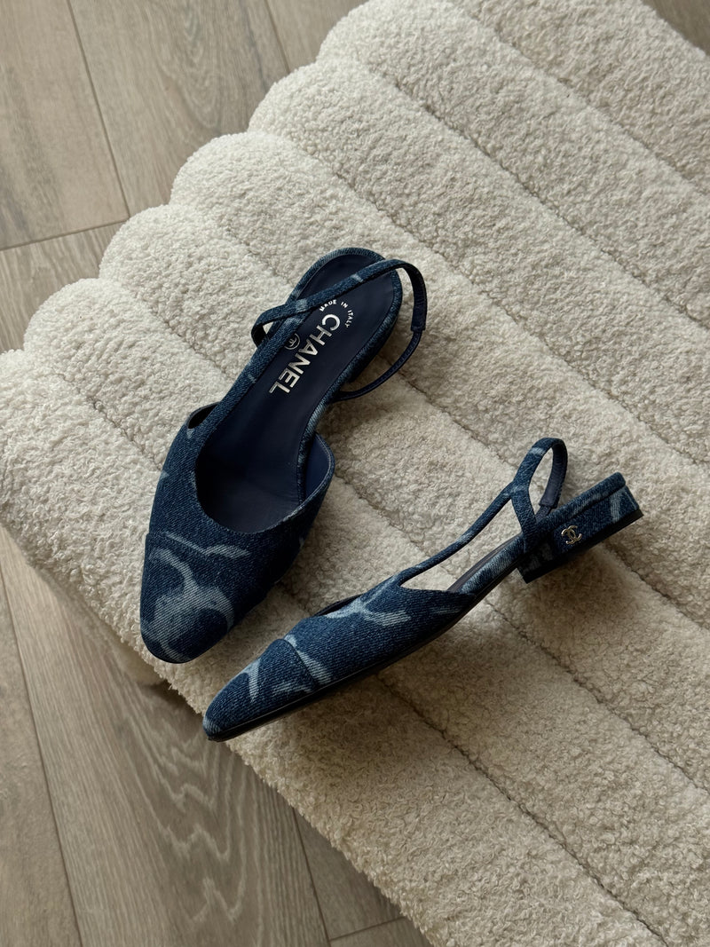 Chanel Denim Slingback Pumps (37/UK4)