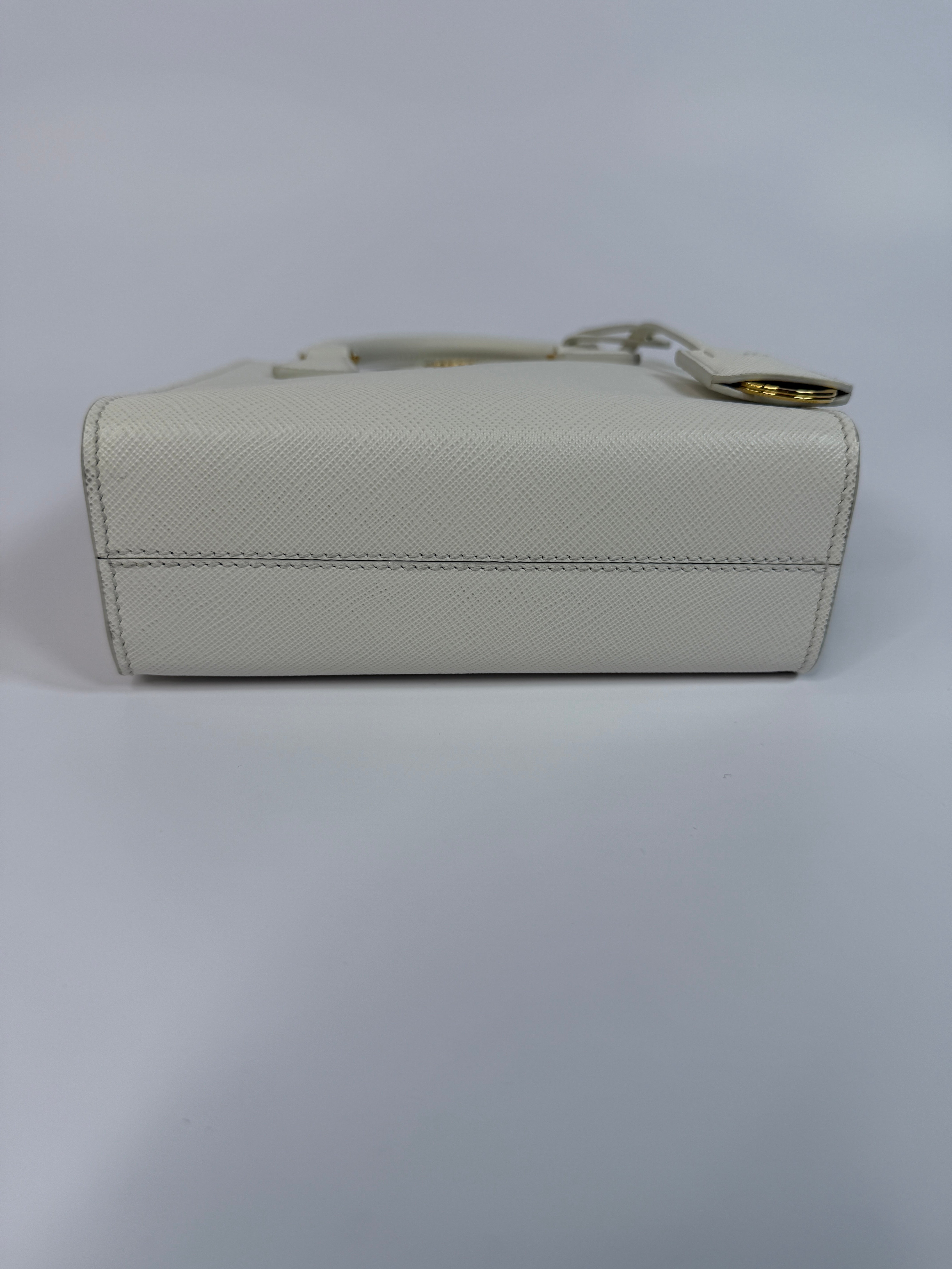 Prada Mini Tote In White Saffiano Leather