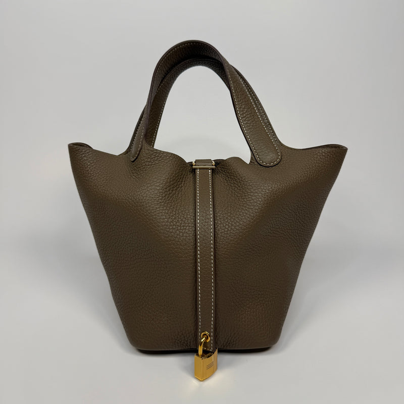 Hermès Picotin 18 In Etoupe Clemence Leather With GHW