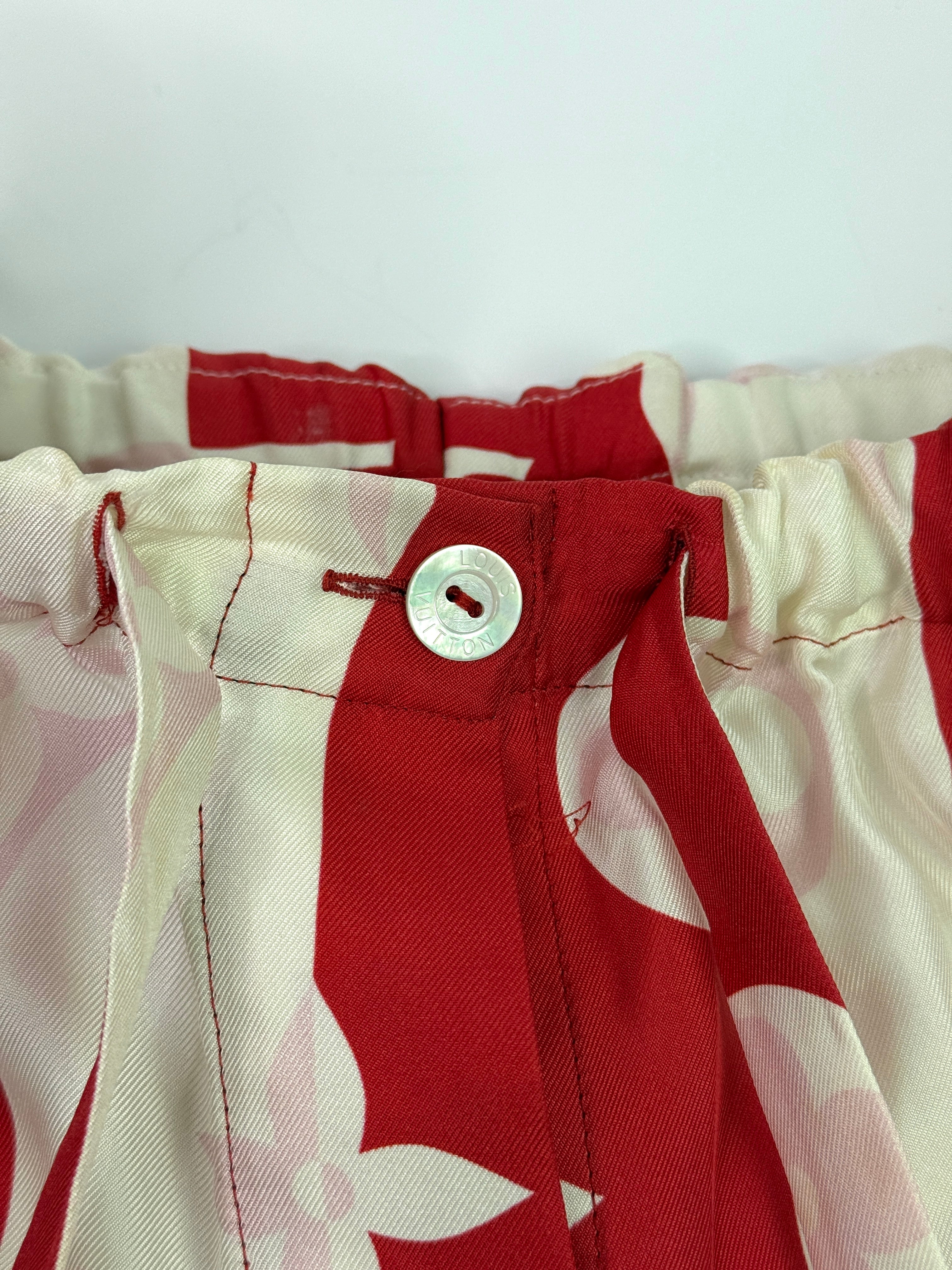Louis Vuitton Red Monogram Silk Twill Trousers  ( Size 38/10)