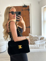 Chanel Black Velvet Jumbo Vintage Flap Bag