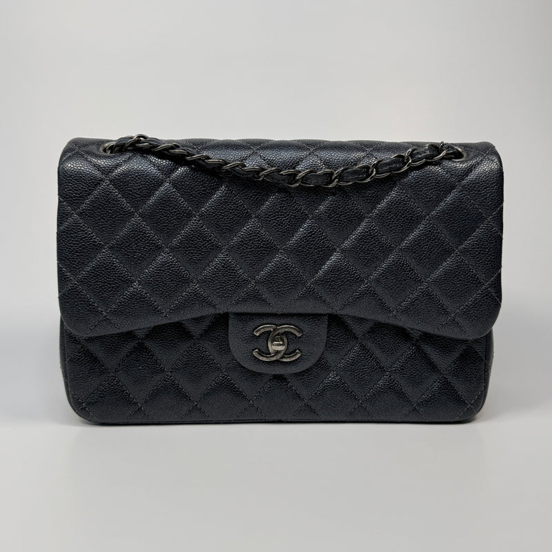 Chanel Jumbo Gunmetal Metallic Calfskin Leather With RHW