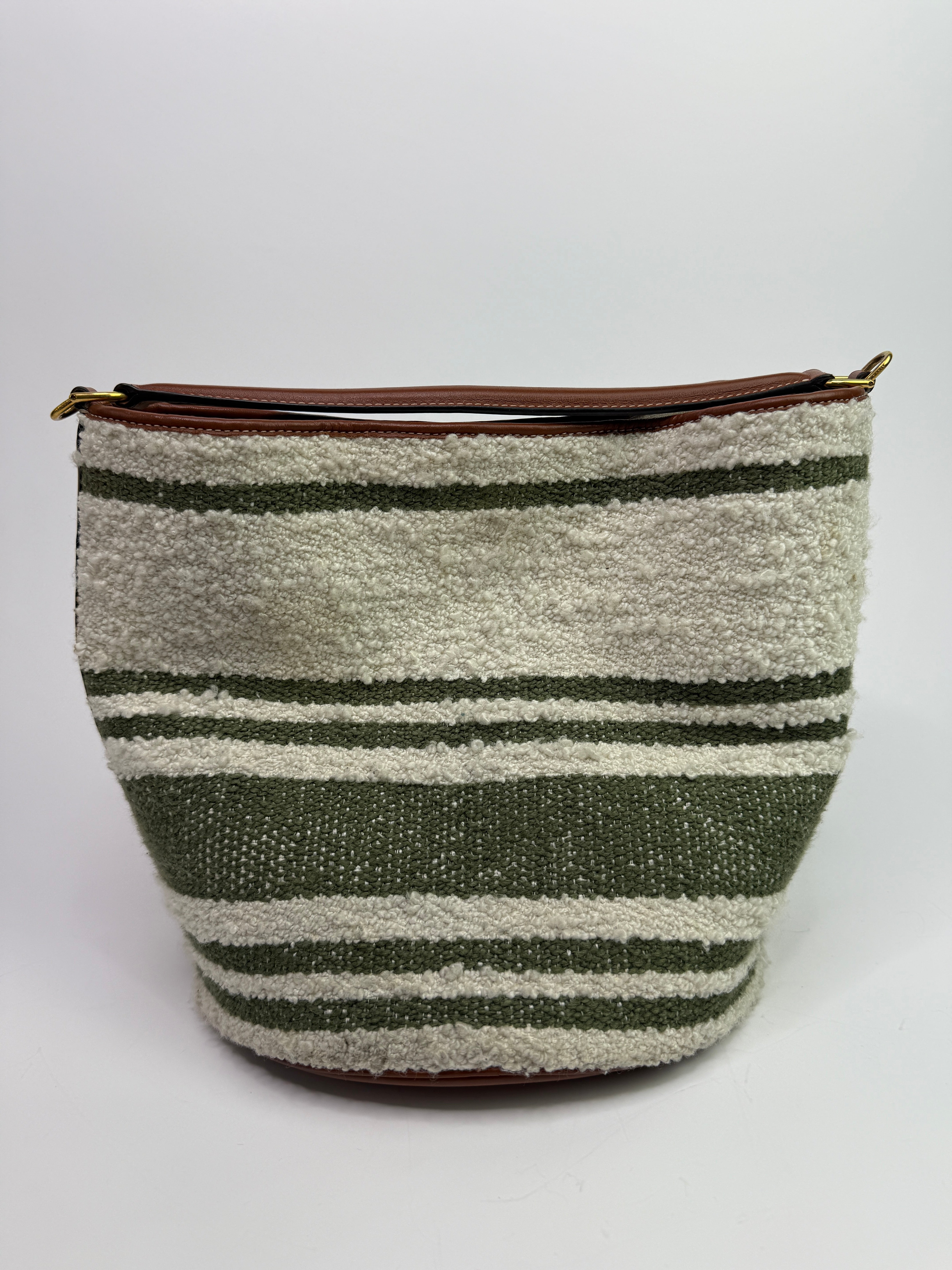Celine Striped Tweed and Leather 16 Bucket Bag