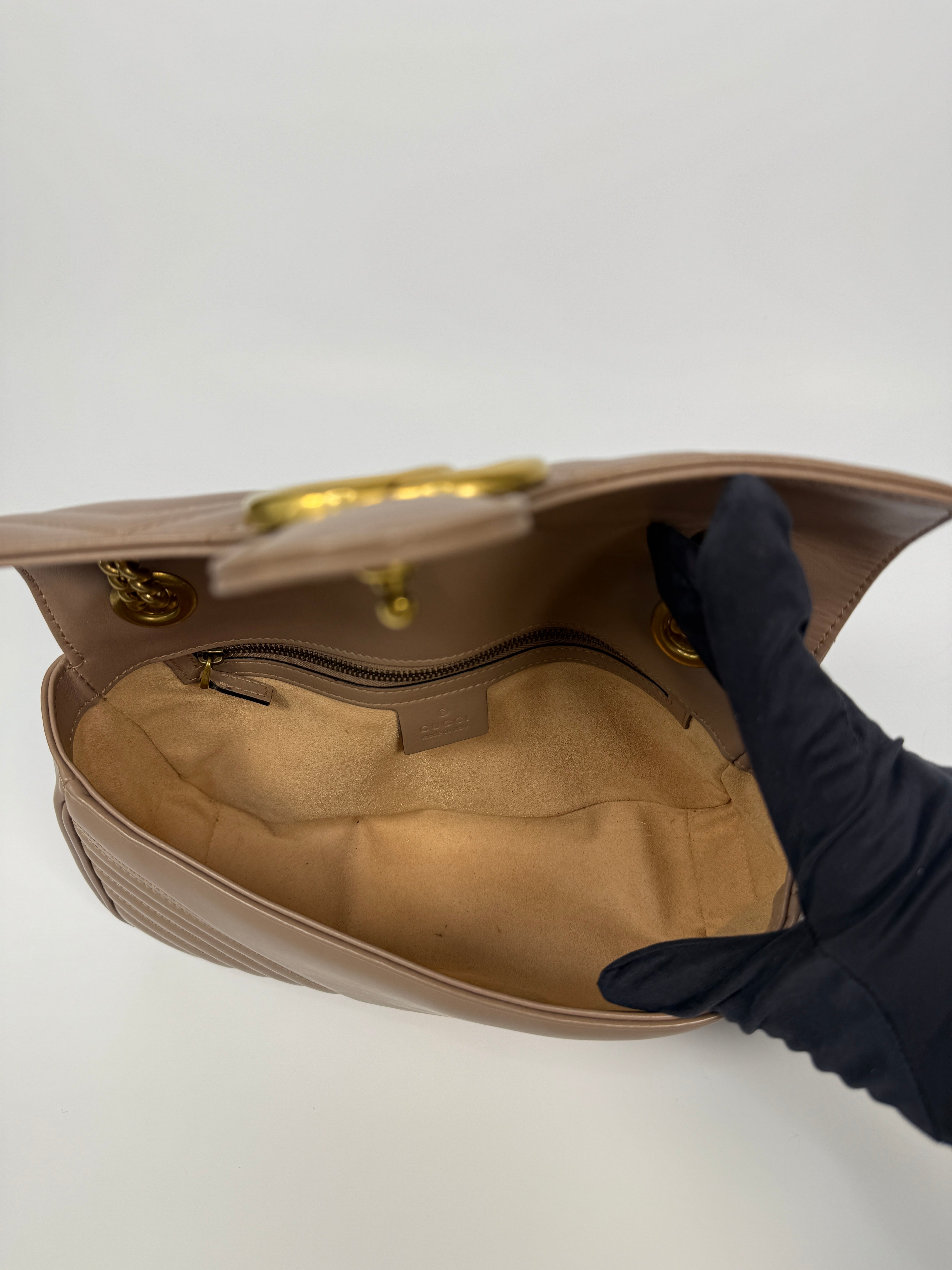 Gucci GG Medium Marmont Matelasse Shoulder Bag In Taupe Leather