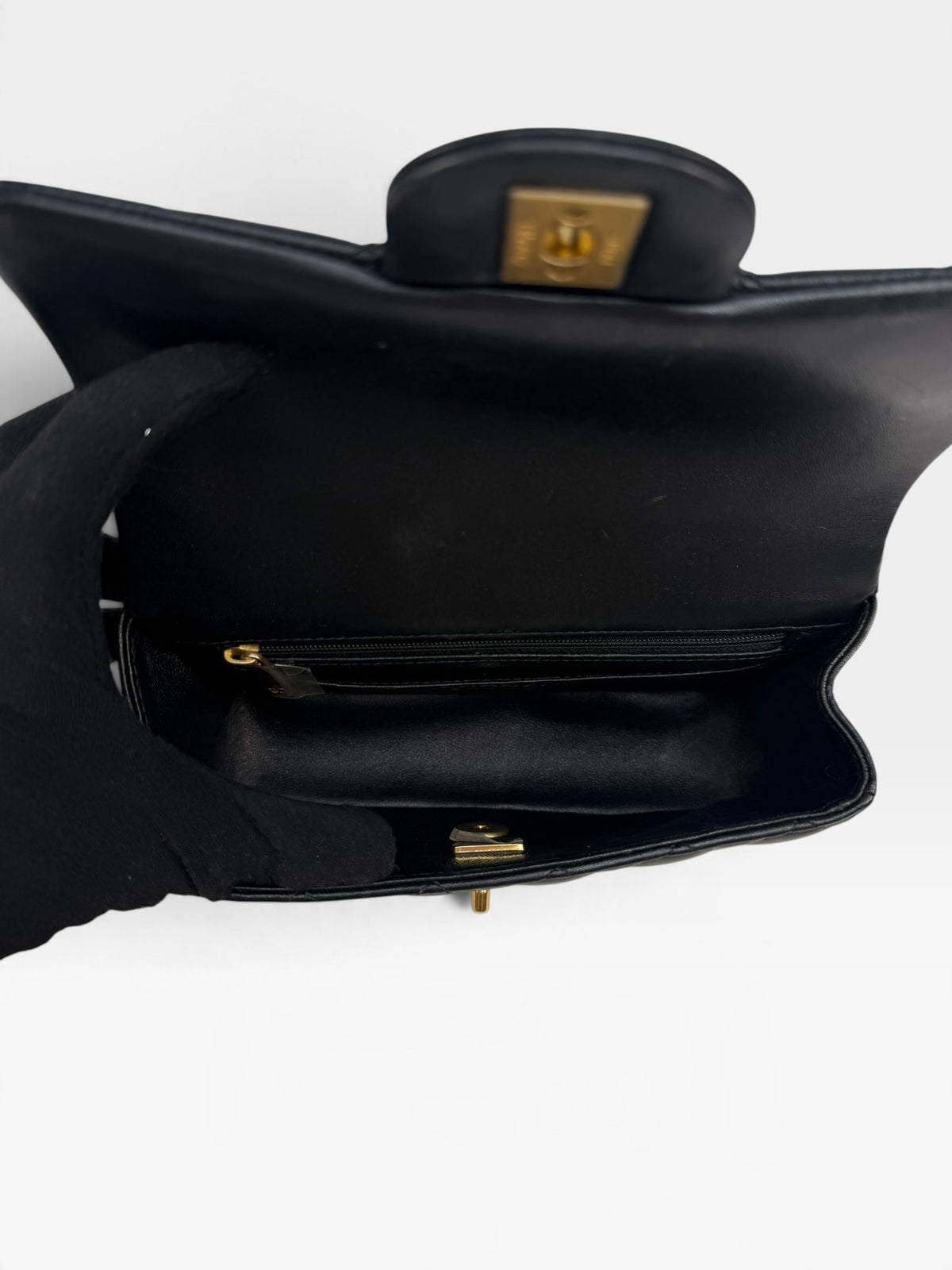 Chanel Mini Rectangle Top Handle In Black Lambskin With Gold Hardware. 100% authentic and pre loved in excellent condition. 