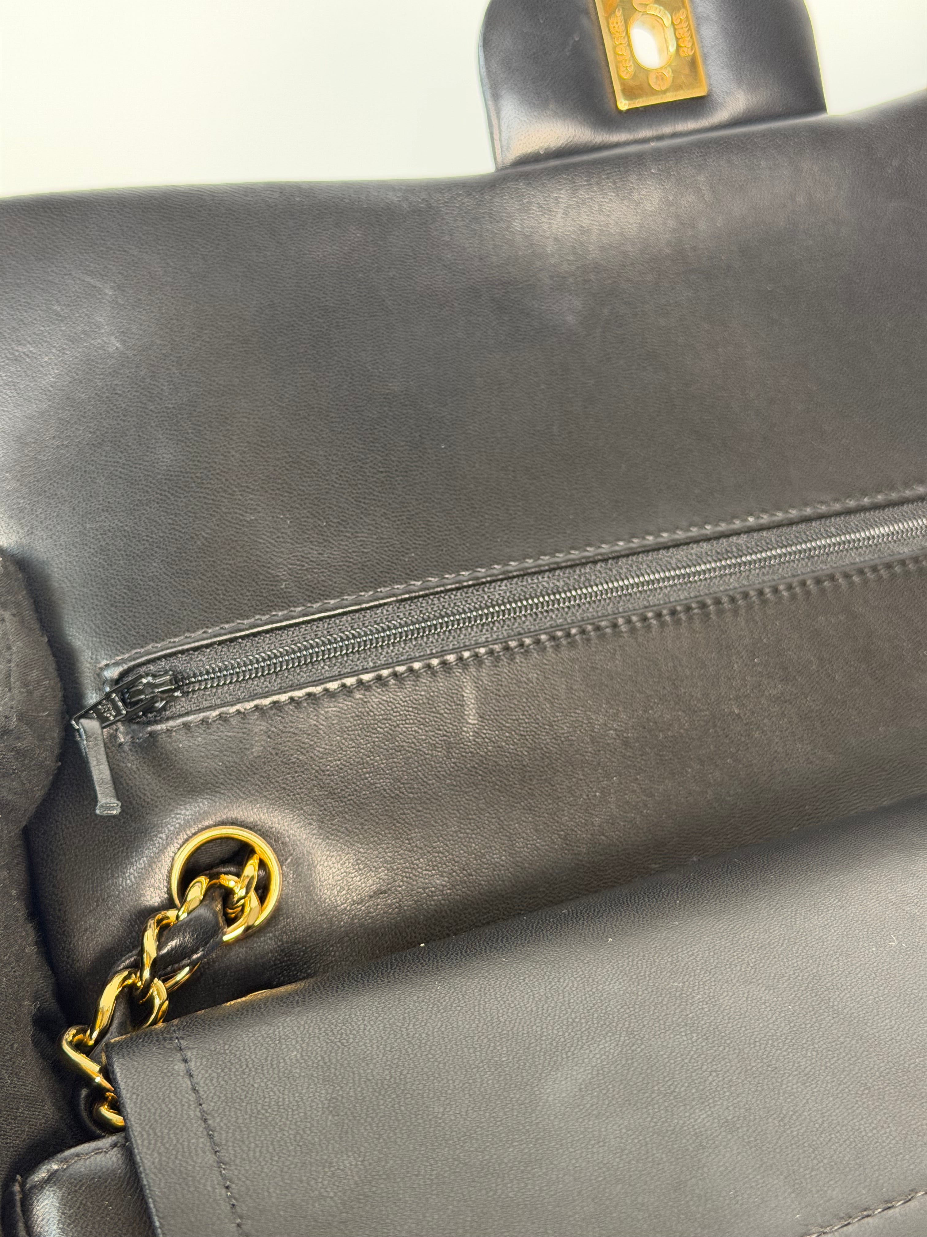 Chanel Black Lambskin Leather Jumbo Classic Double Flap Gold Hardware