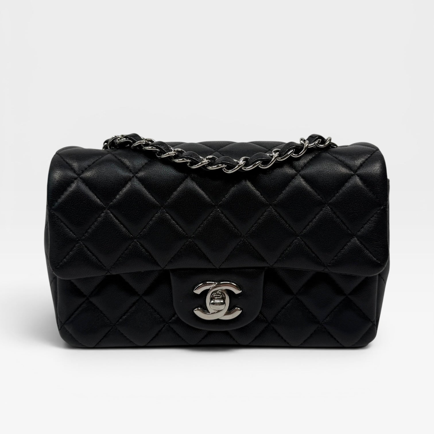 Chanel Mini Rectangle In Black Lambskin Silver Hardware