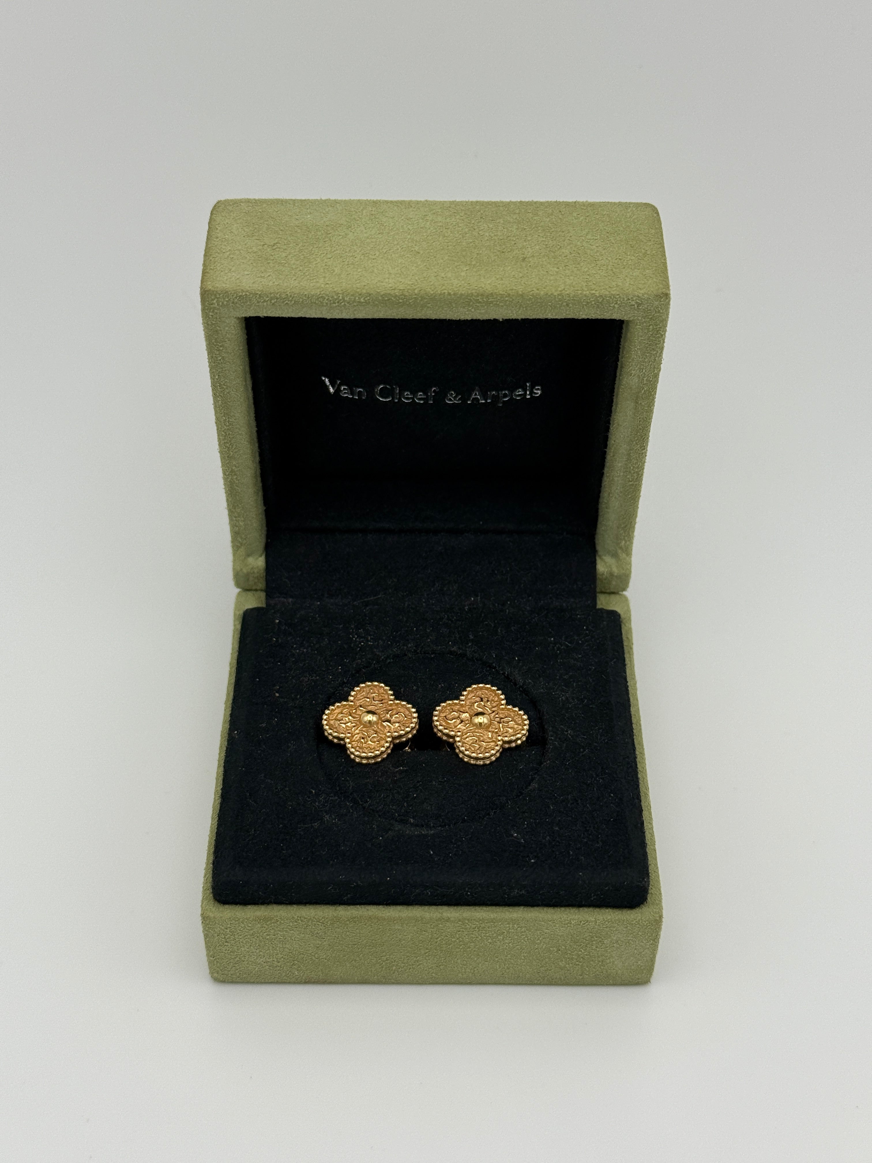 Van Cleef & Arpels Vintage Alhambra Hammered 18K Yellow Gold Earrings
